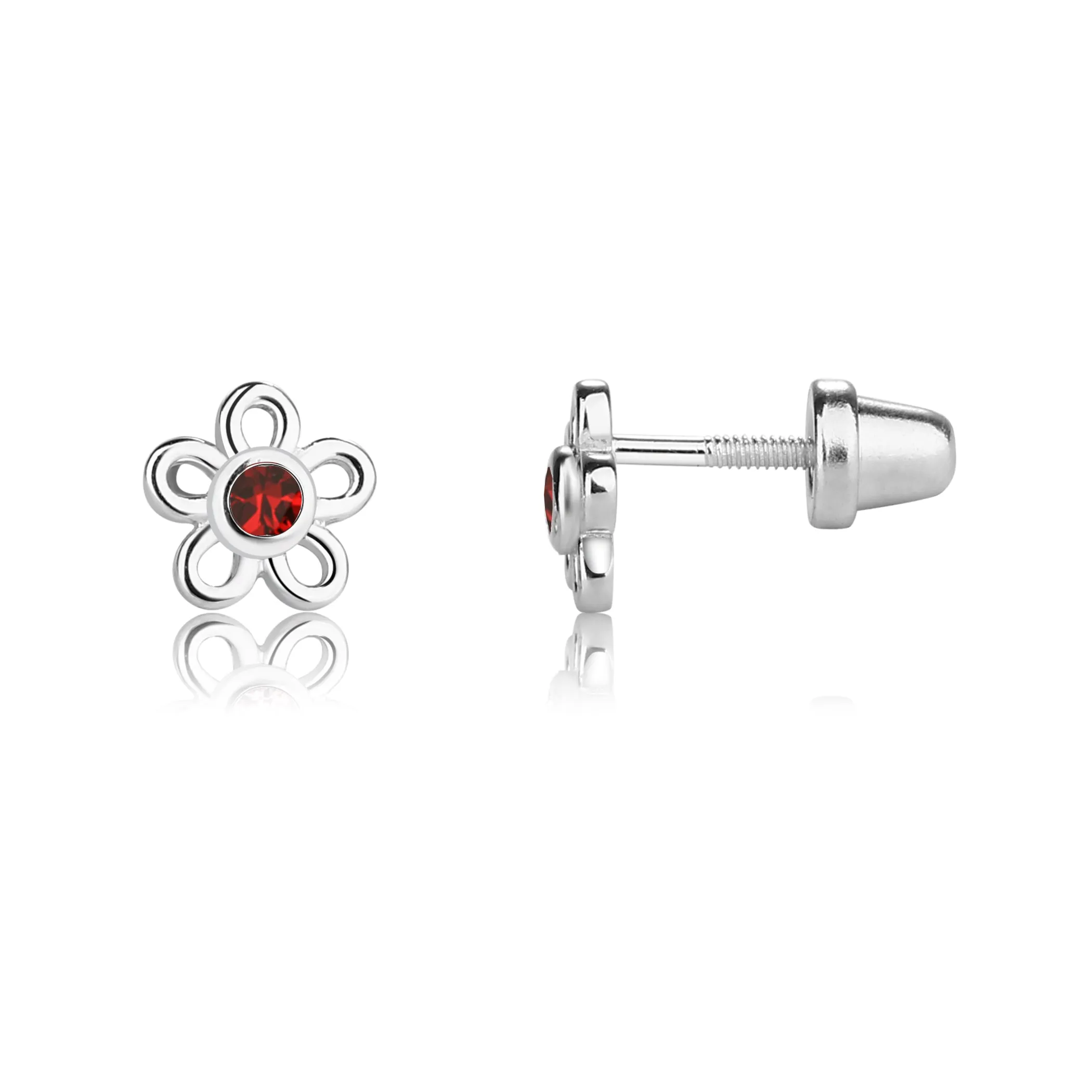 Sterling Silver Birthstone Daisy Earrings for Kids