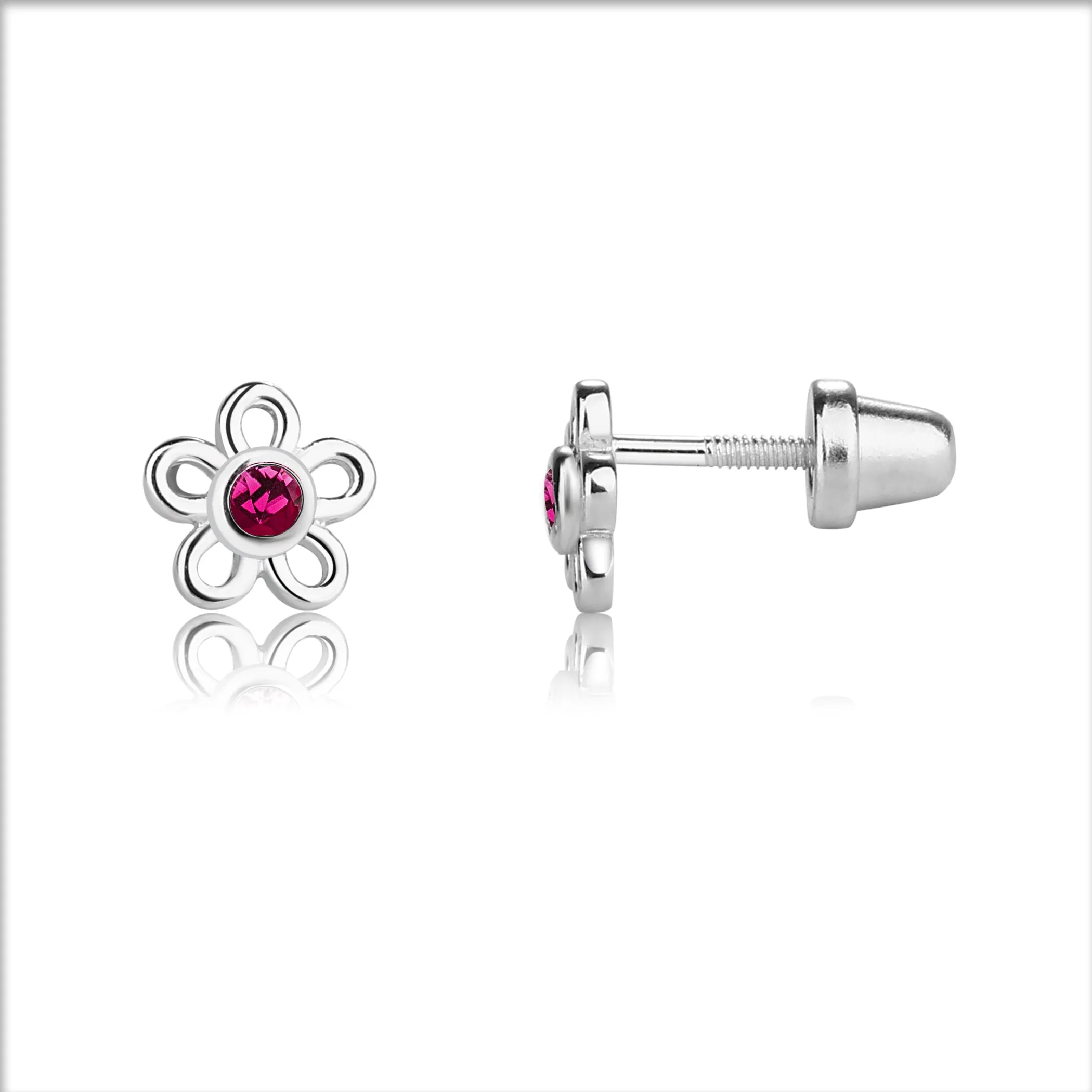 Sterling Silver Birthstone Daisy Earrings for Kids