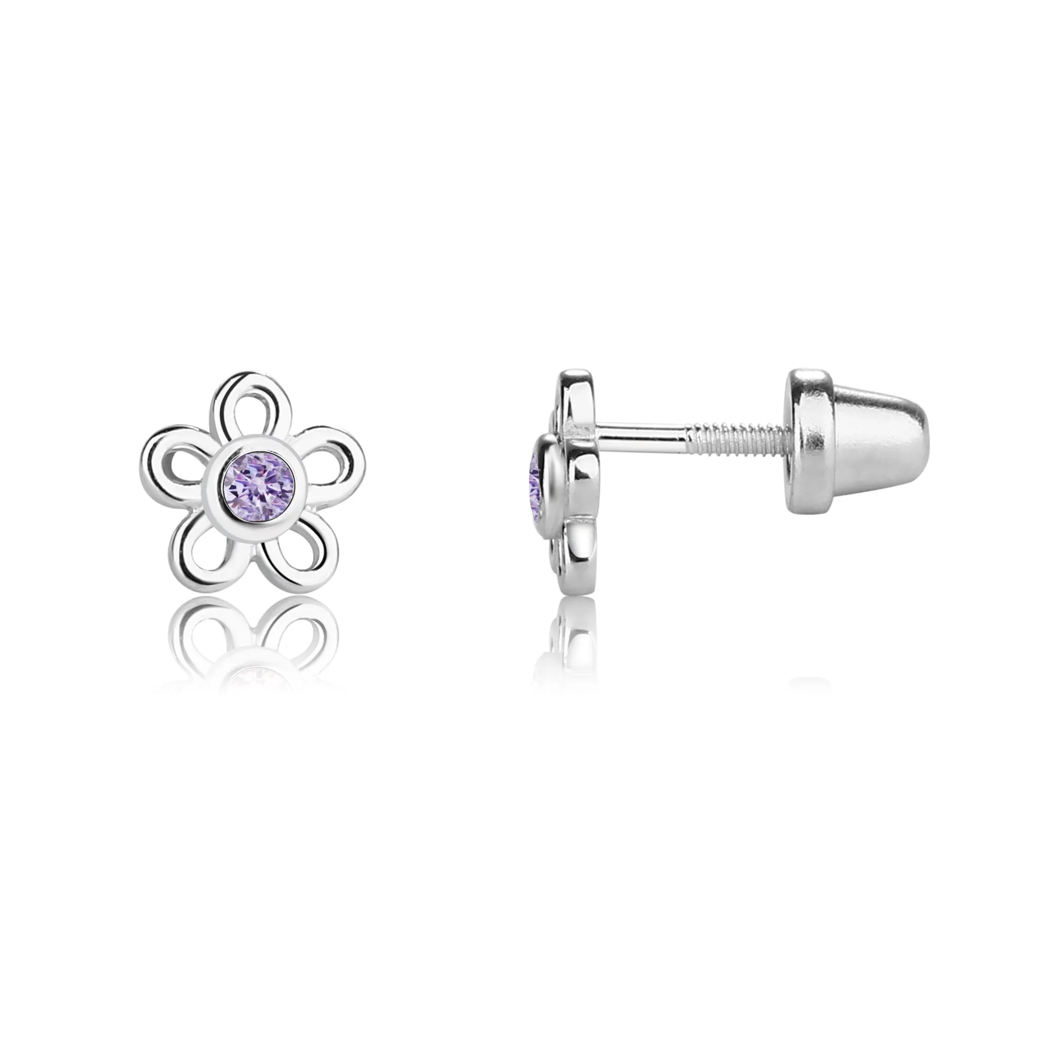 Sterling Silver Birthstone Daisy Earrings for Kids