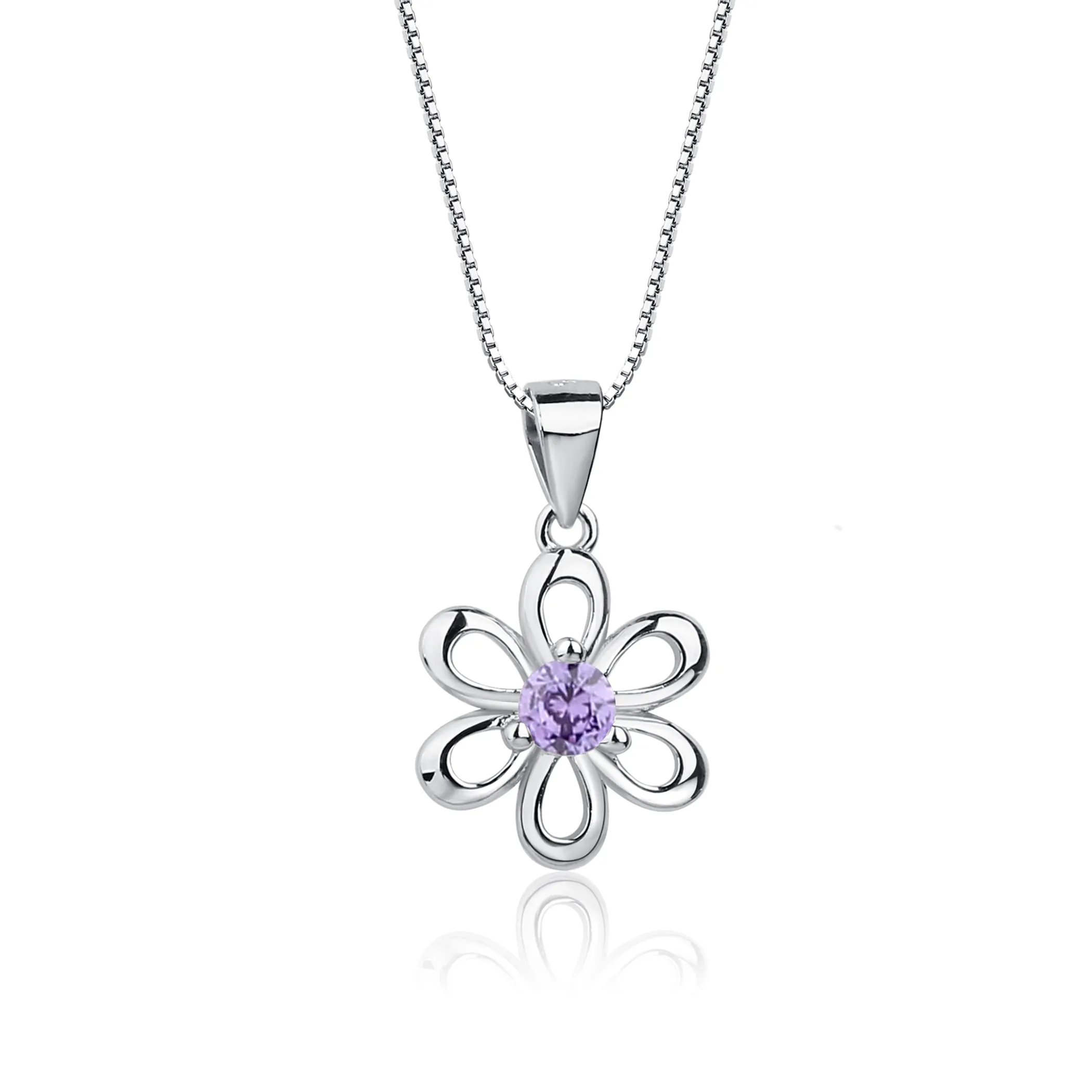 Sterling Silver Birthstone Daisy Flower Necklace for Little Girls