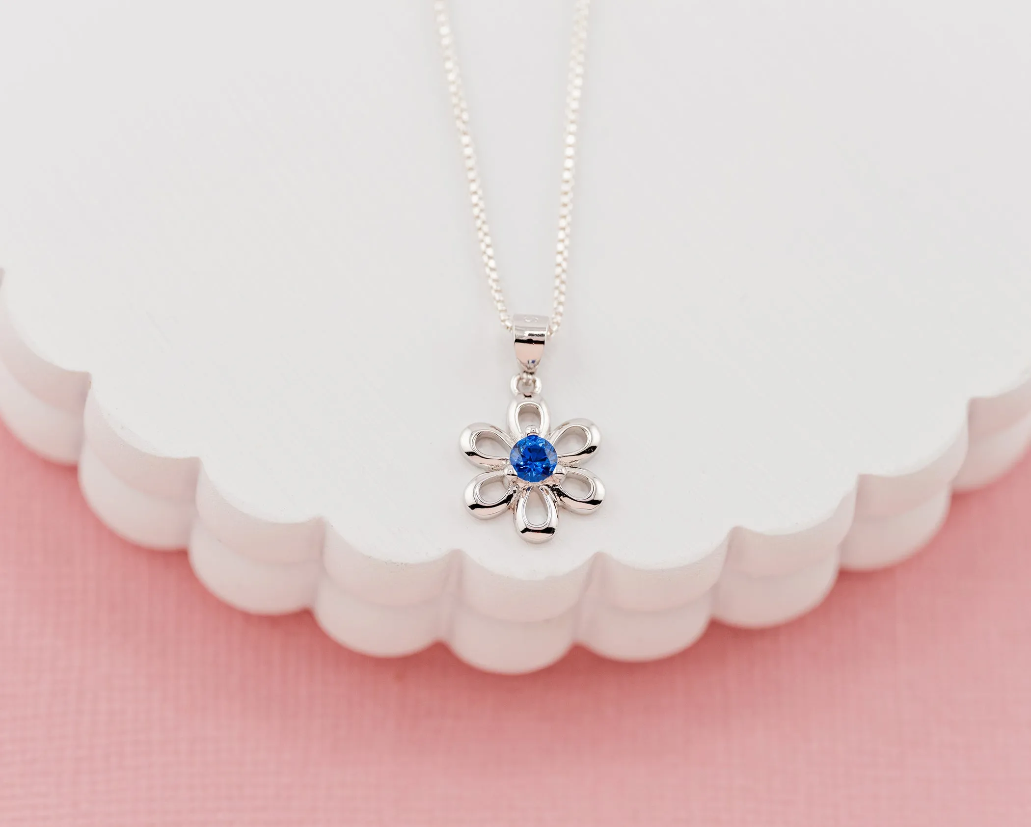 Sterling Silver Birthstone Daisy Flower Necklace for Little Girls