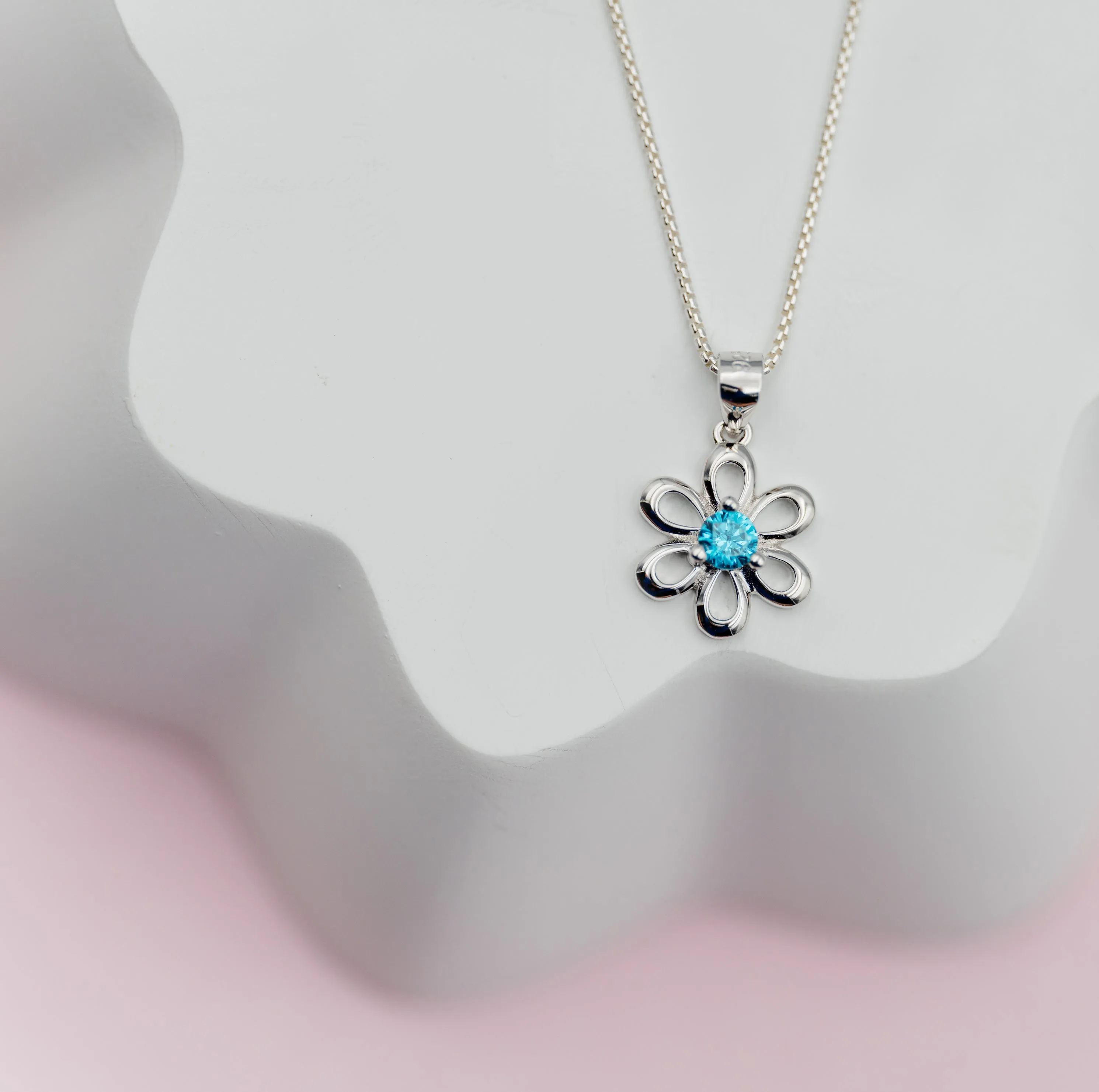 Sterling Silver Birthstone Daisy Flower Necklace for Little Girls