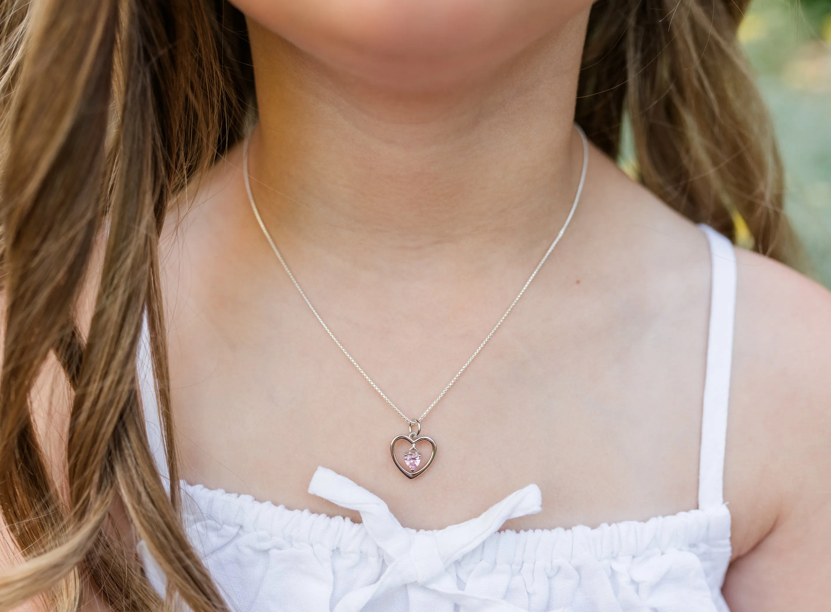 Sterling Silver Birthstone Dancing Heart Necklace for Girls