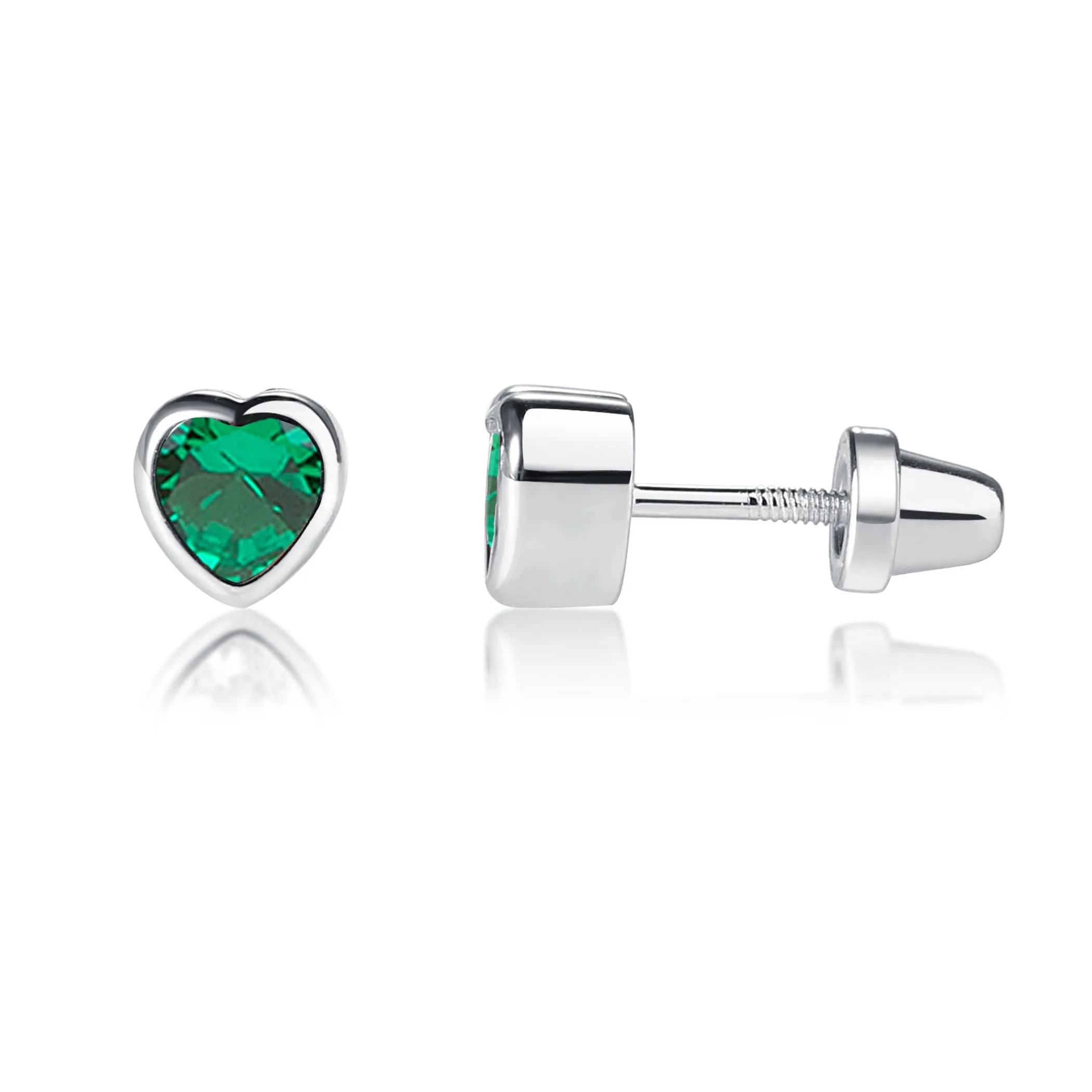 Sterling Silver Birthstone Heart Earrings for Babies and Girls