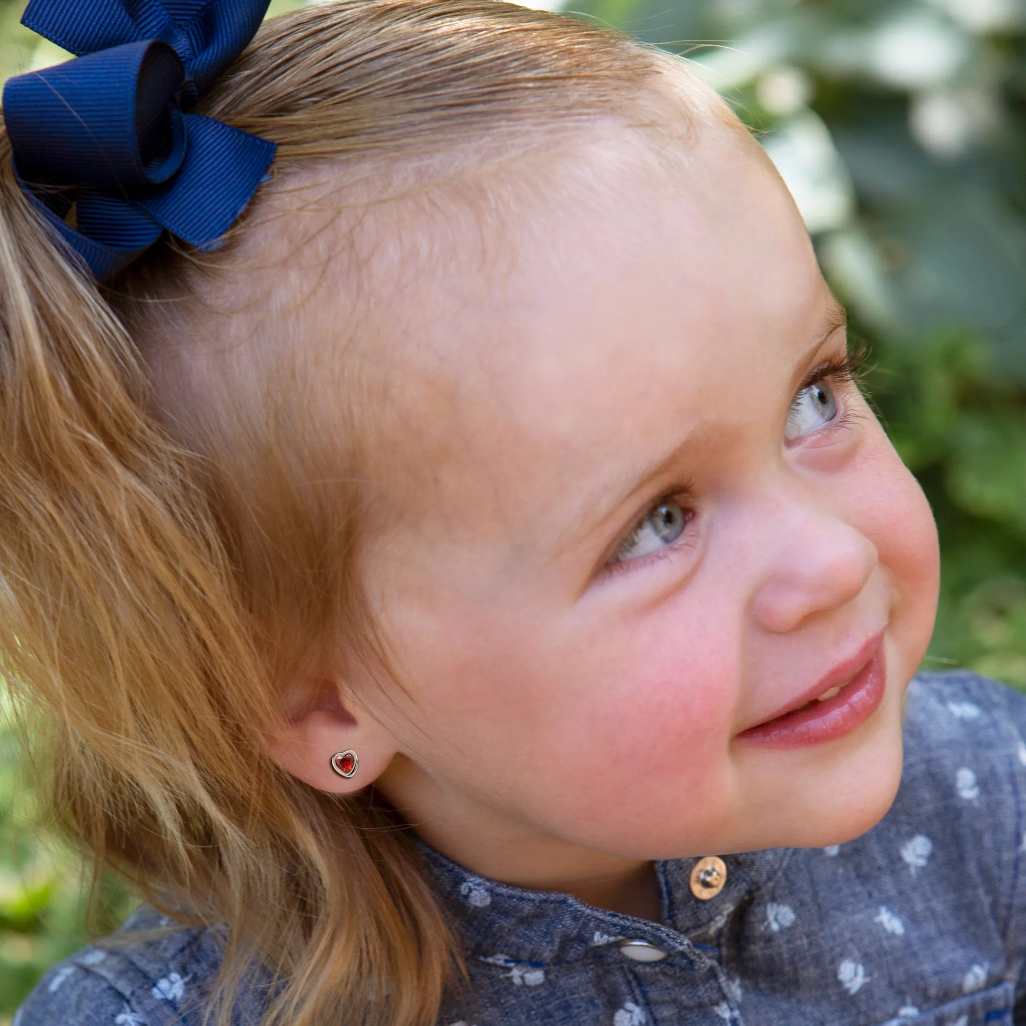 Sterling Silver Birthstone Heart Earrings for Babies and Girls