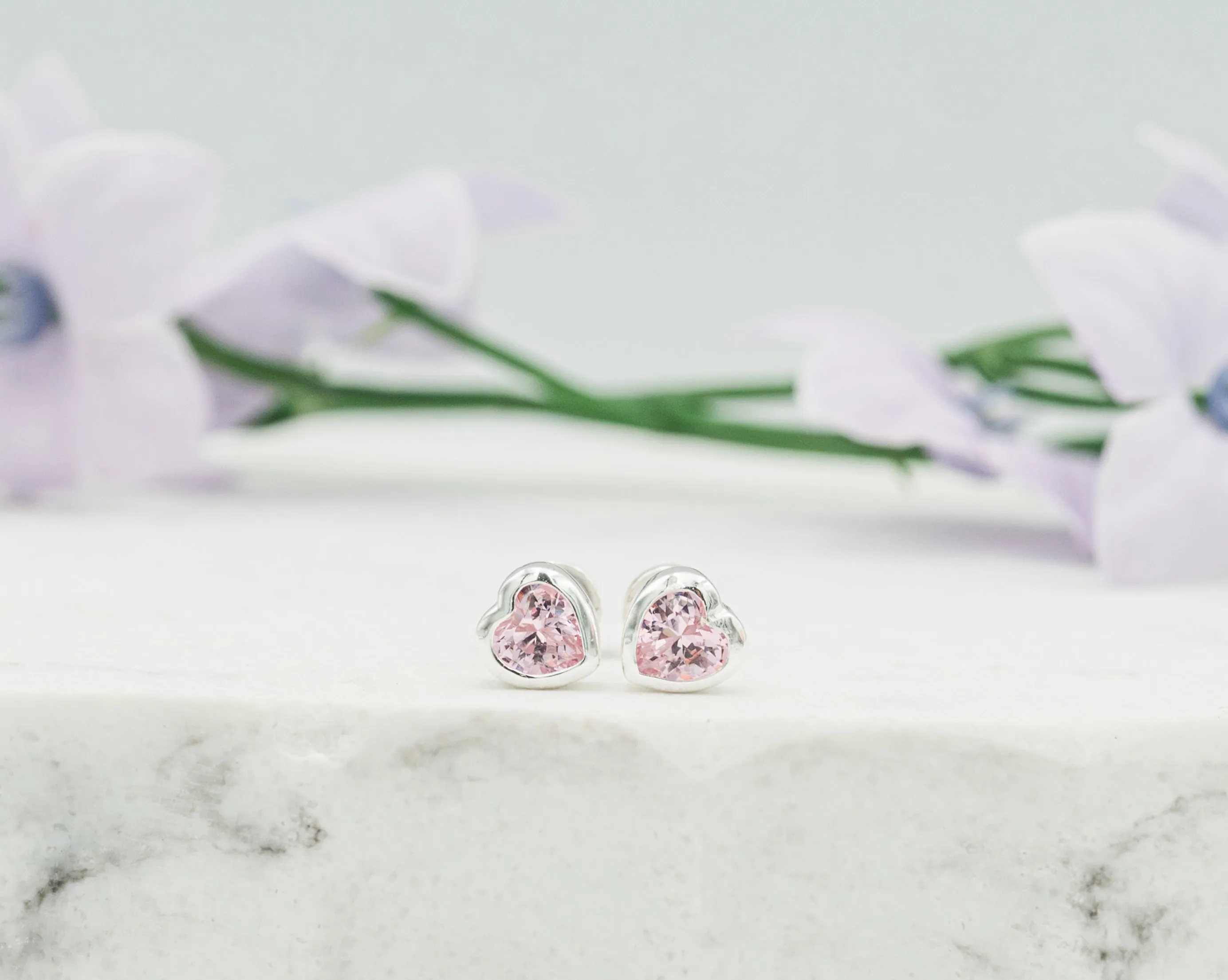 Sterling Silver Birthstone Heart Earrings for Babies and Girls