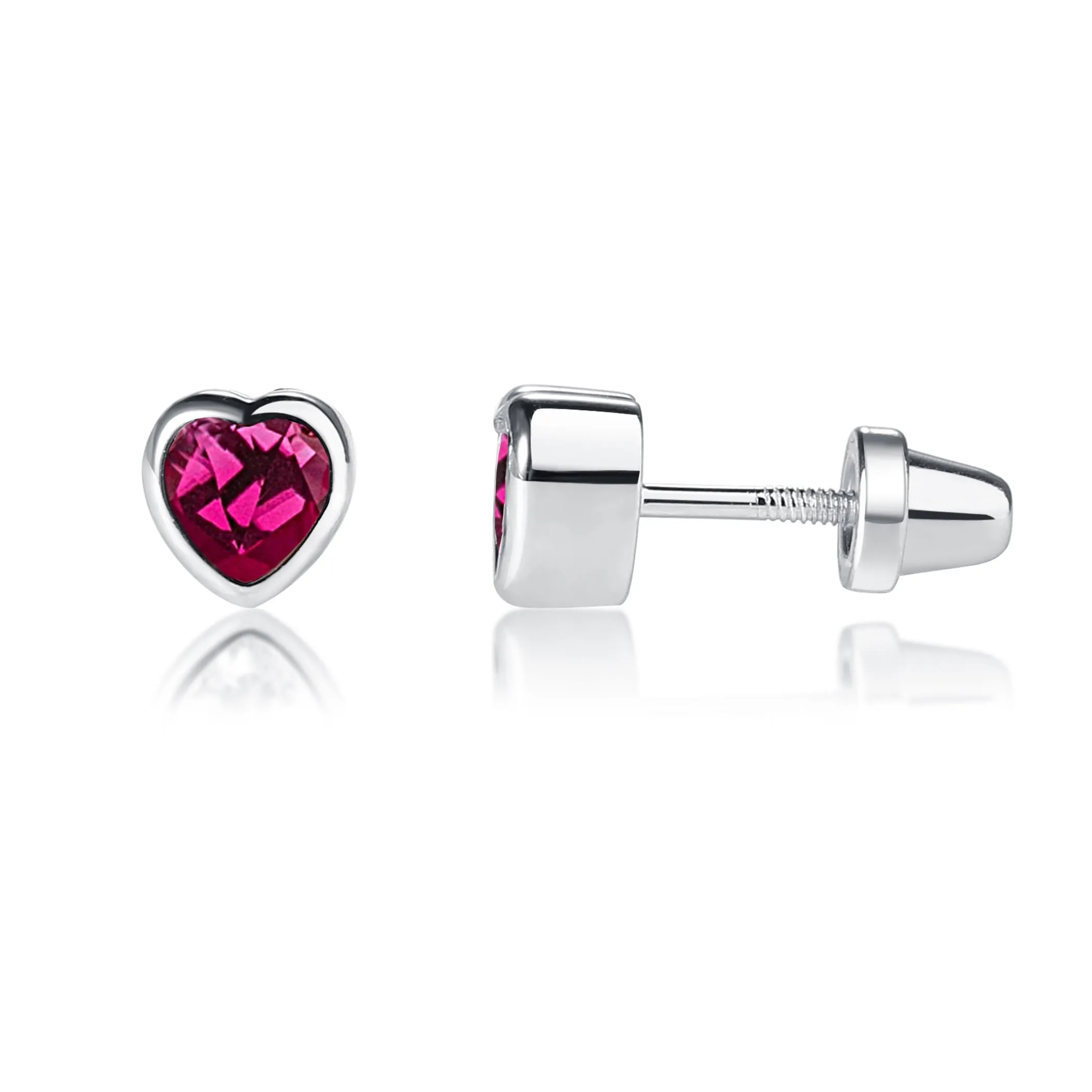 Sterling Silver Birthstone Heart Earrings for Babies and Girls