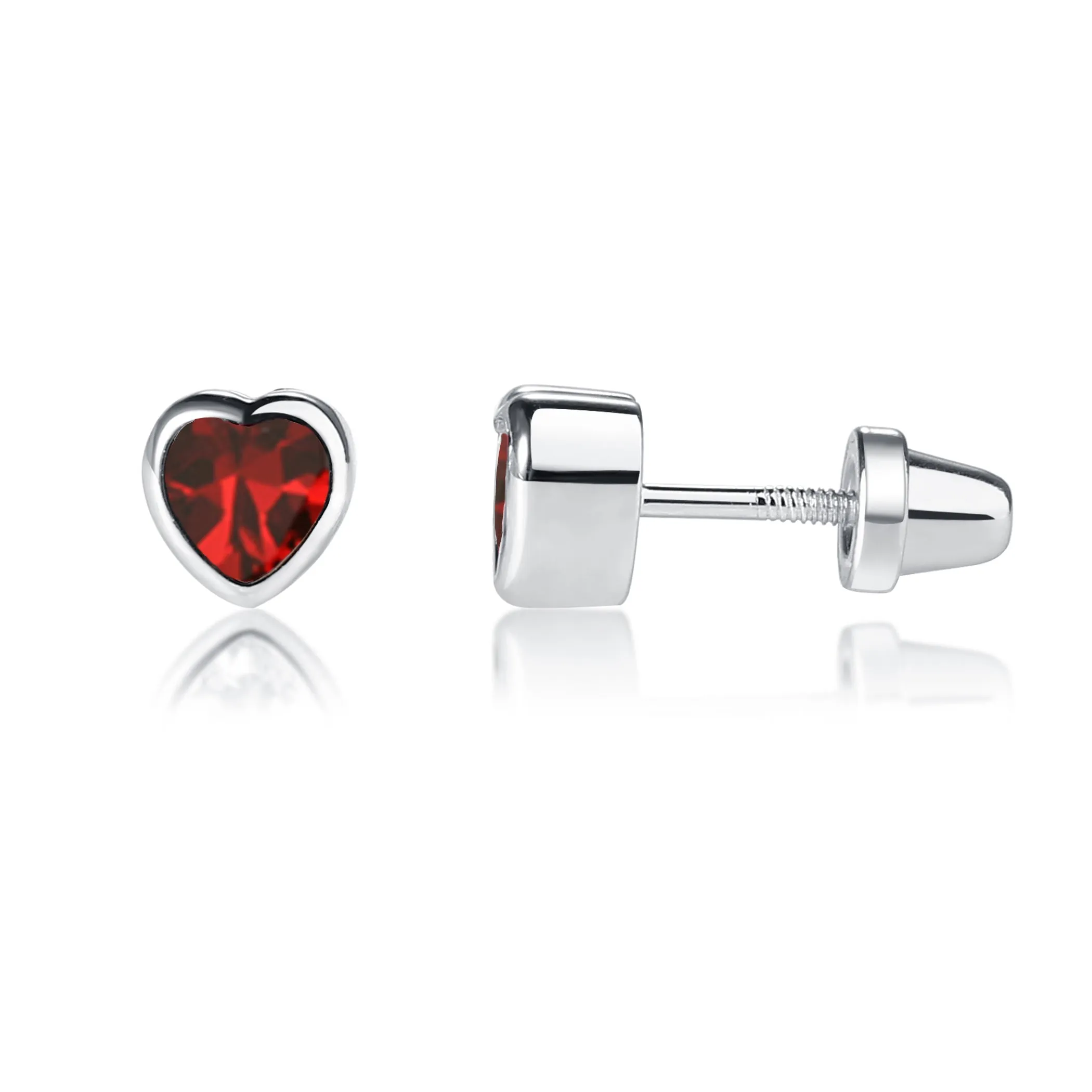 Sterling Silver Birthstone Heart Earrings for Babies and Girls