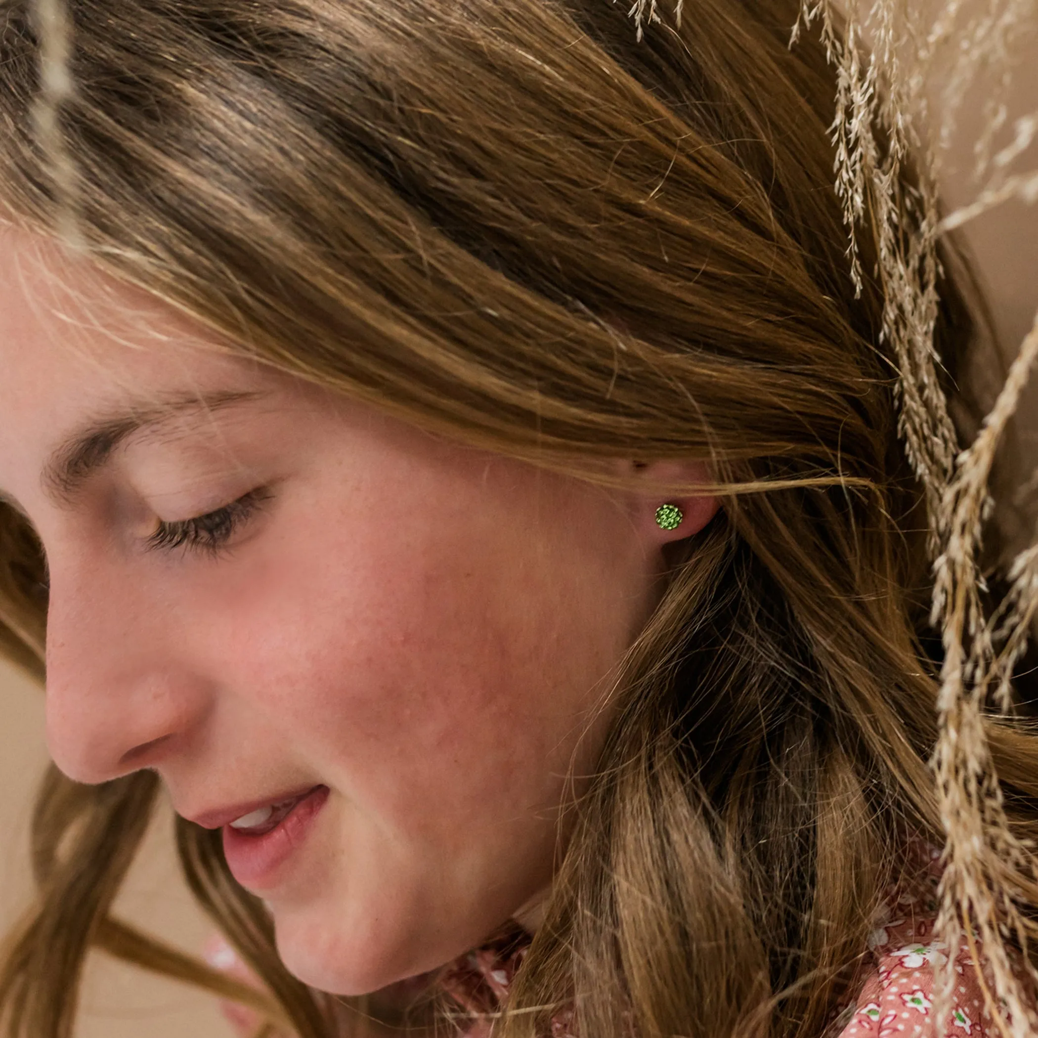 Sterling Silver Birthstone Stardust Ball Screw Back Earrings for Kids