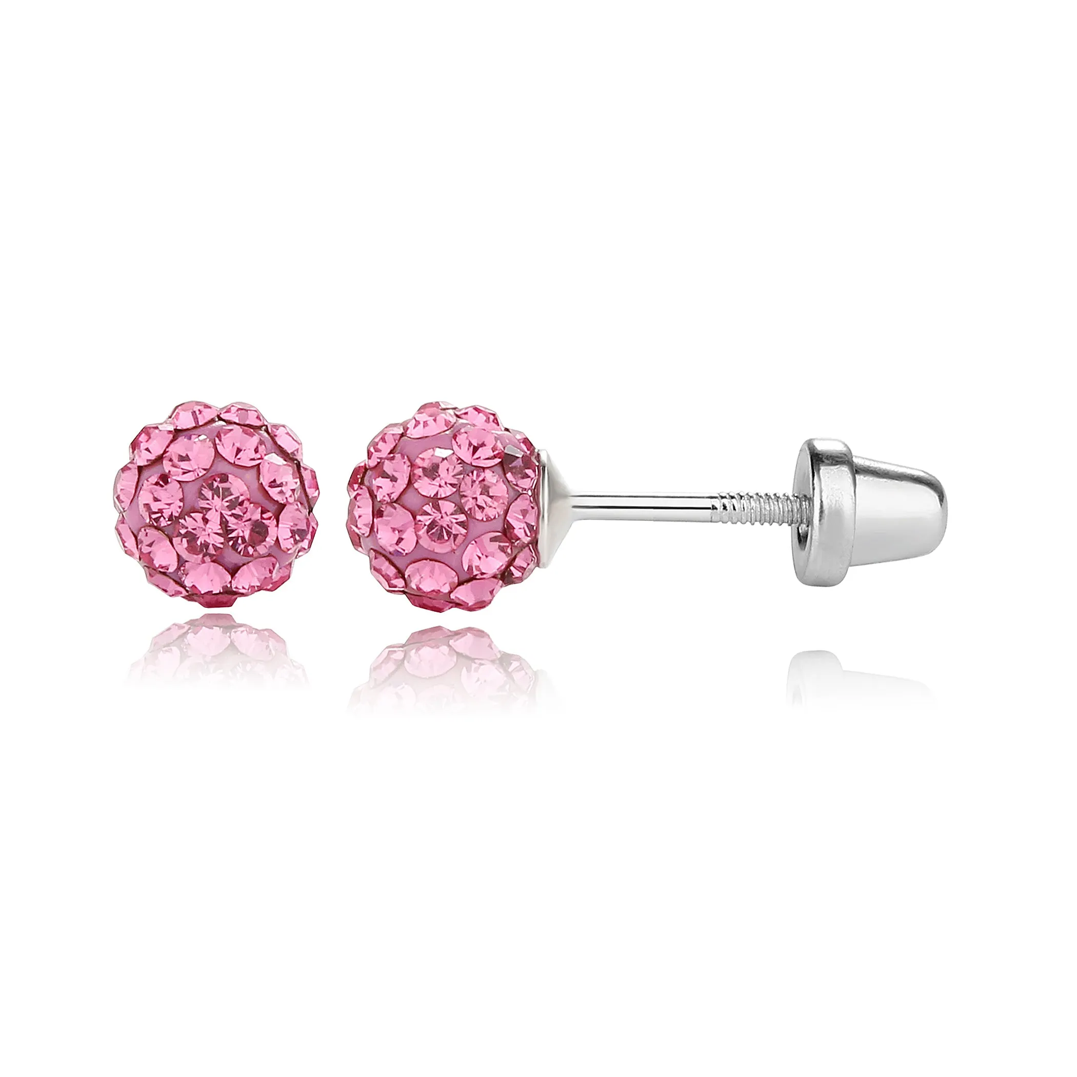 Sterling Silver Birthstone Stardust Ball Screw Back Earrings for Kids