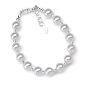 Sterling Silver Bracelet with Large Simulated Pearls for Little Girls