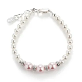 Sterling Silver Bracelet with White and Pink Simulated Pearls
