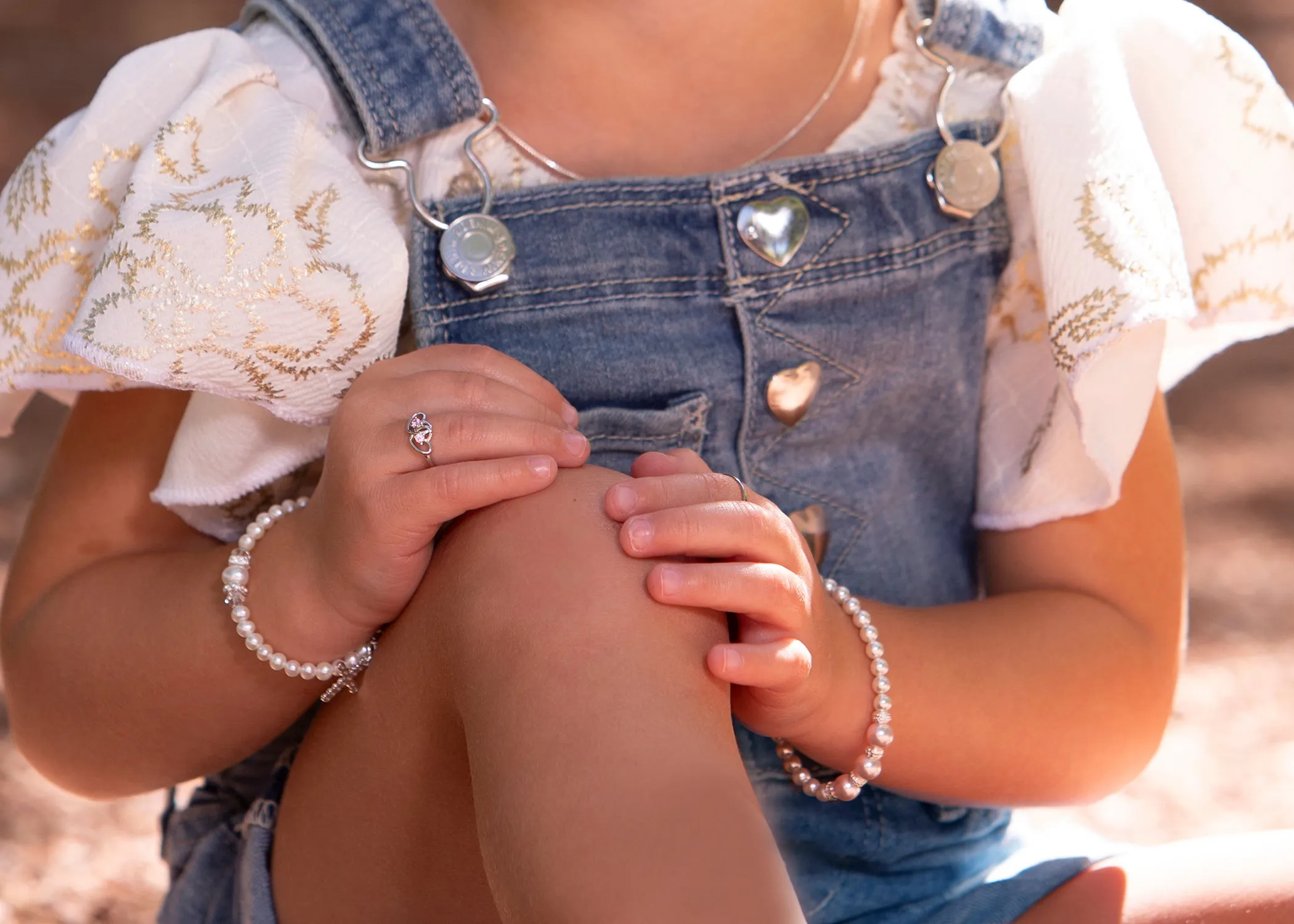 Sterling Silver Bracelet with White and Pink Simulated Pearls