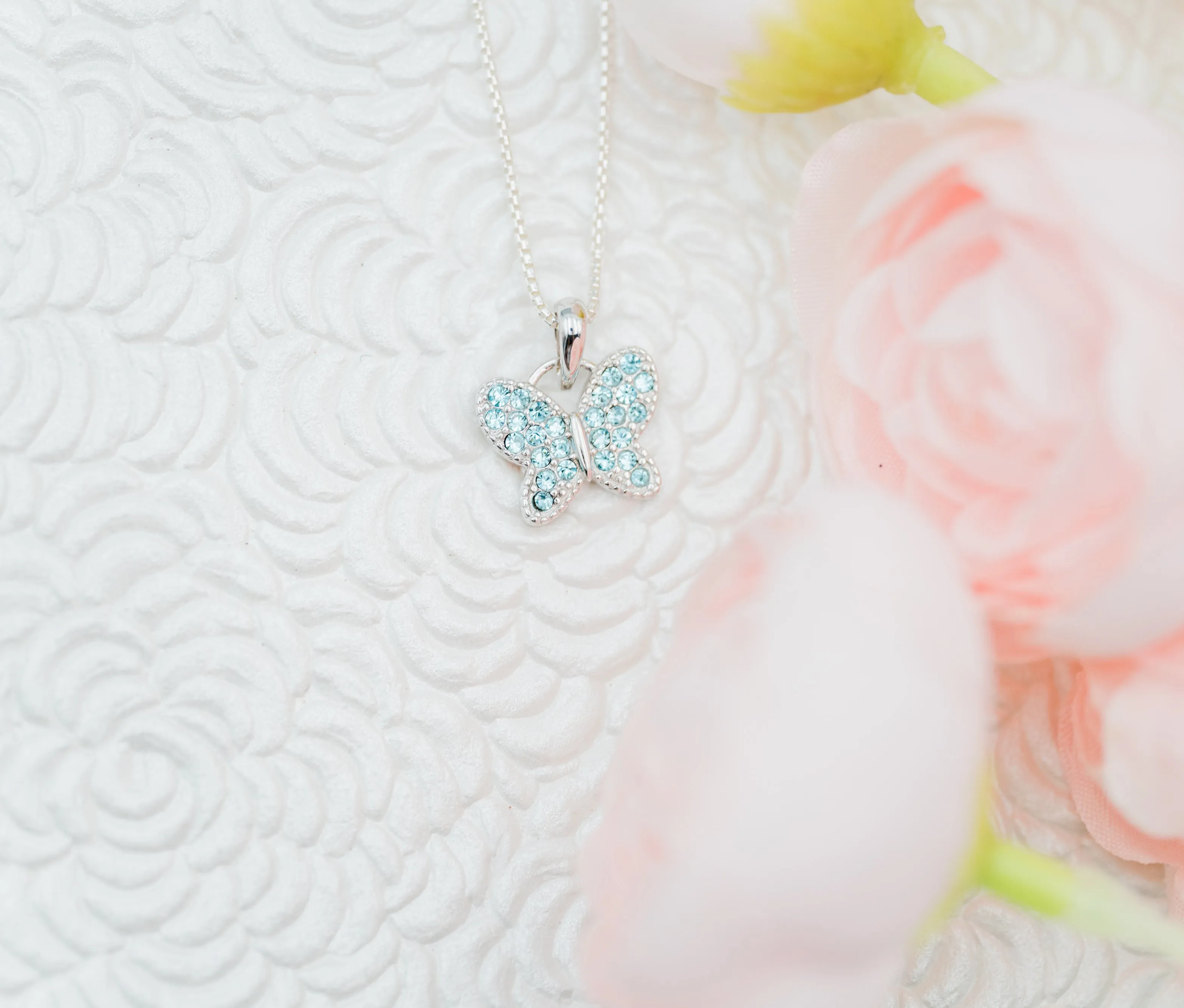 Sterling Silver Butterfly Birthstone Necklace for Little Girls