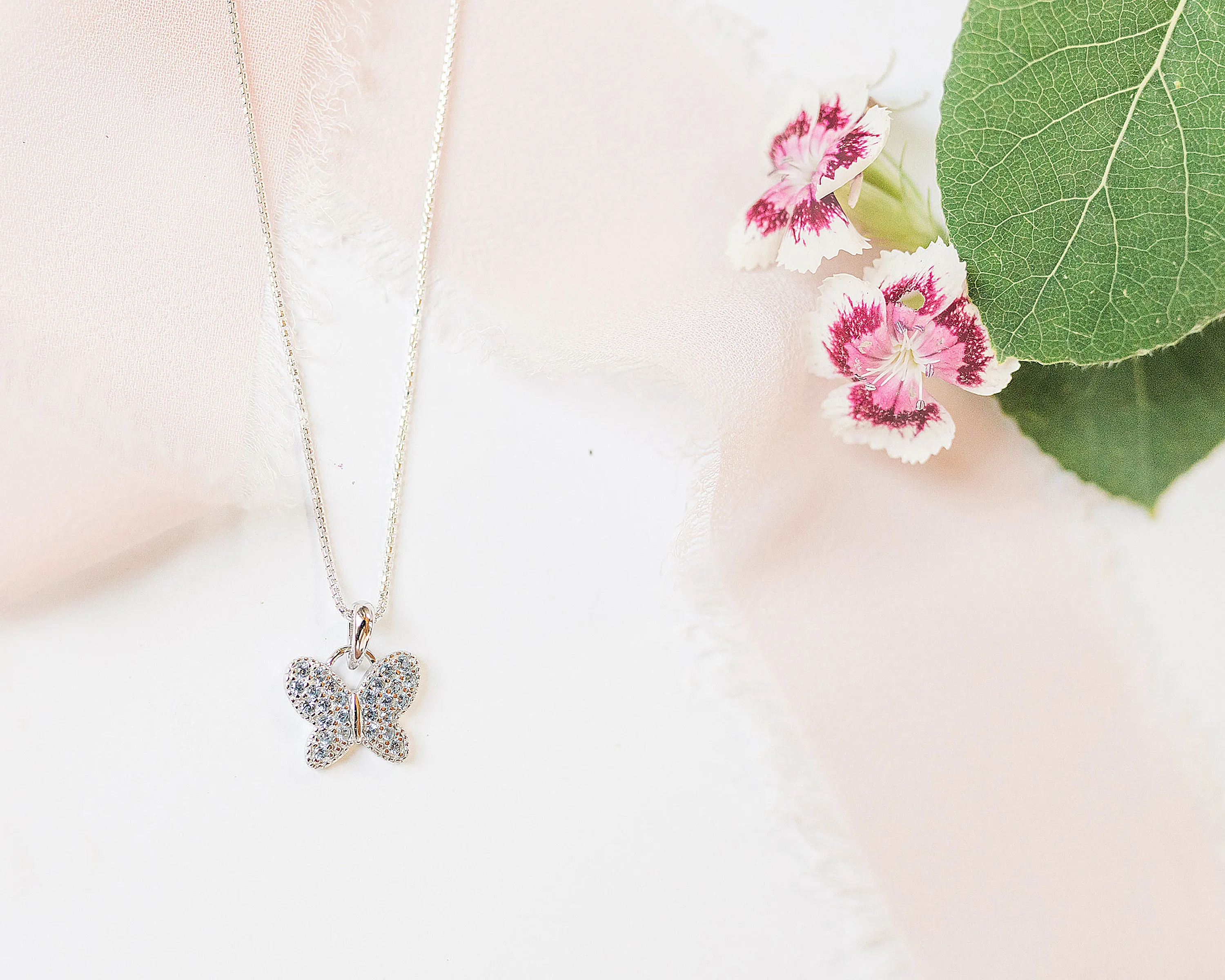 Sterling Silver Butterfly Birthstone Necklace for Little Girls