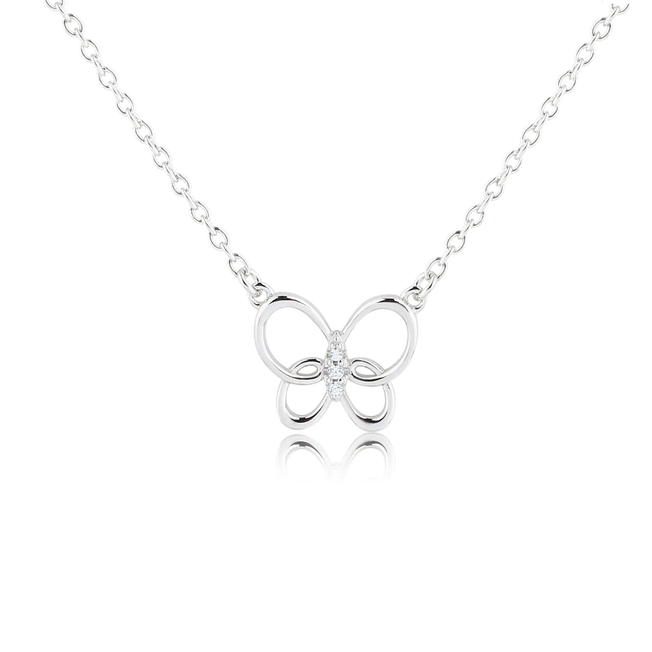 Sterling Silver Butterfly Necklace with CZs for Little Girls or Kids