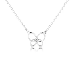 Sterling Silver Butterfly Necklace with CZs for Little Girls or Kids