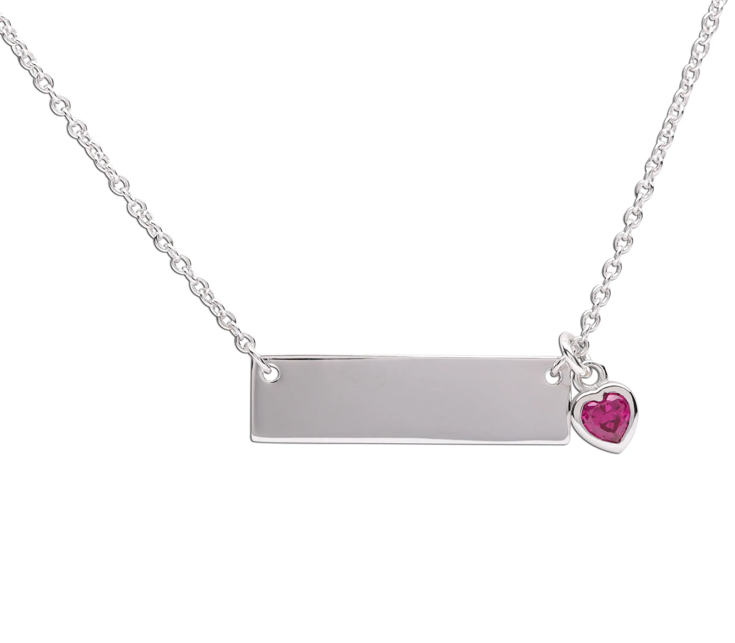 Sterling Silver Children's Bar Necklace with CZ Birthstone Heart for Kids