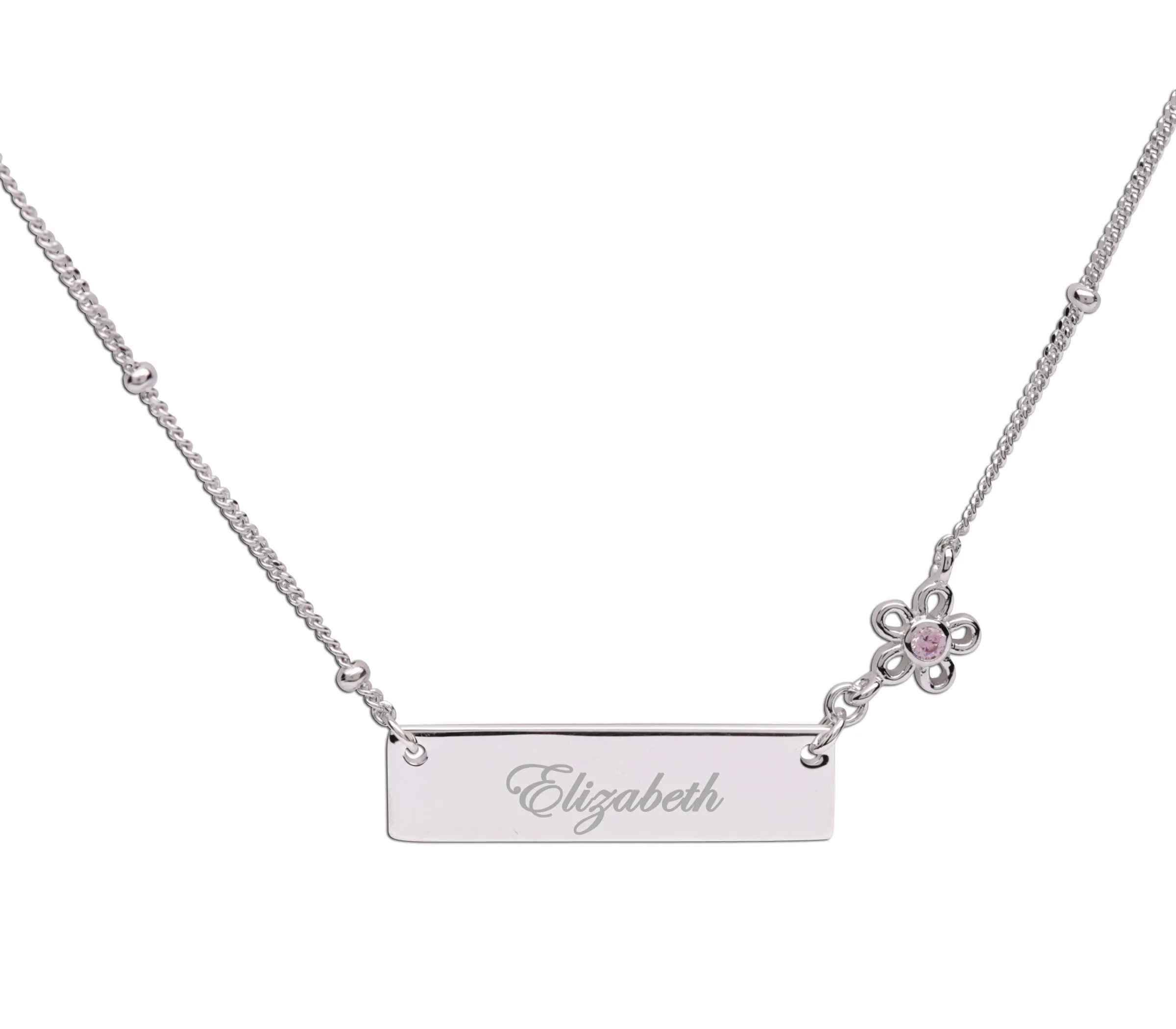 Sterling Silver Children's Bar Necklace with Daisy (BCN-HBar Daisy)