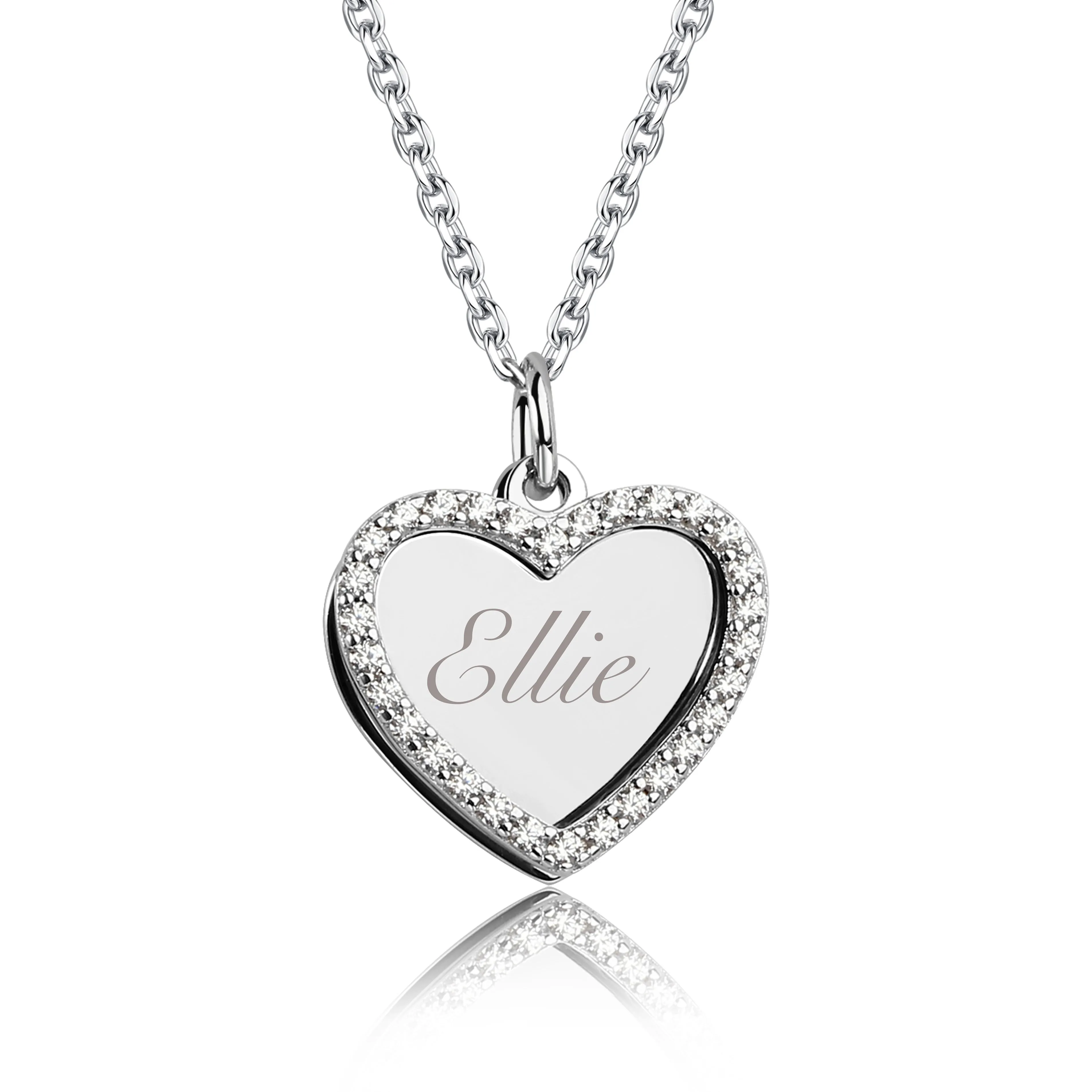 Sterling Silver Children's Engraveable Heart Necklace with CZ Heart