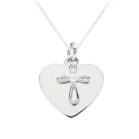 Sterling Silver Children's Engraveable Heart with Cross Necklace