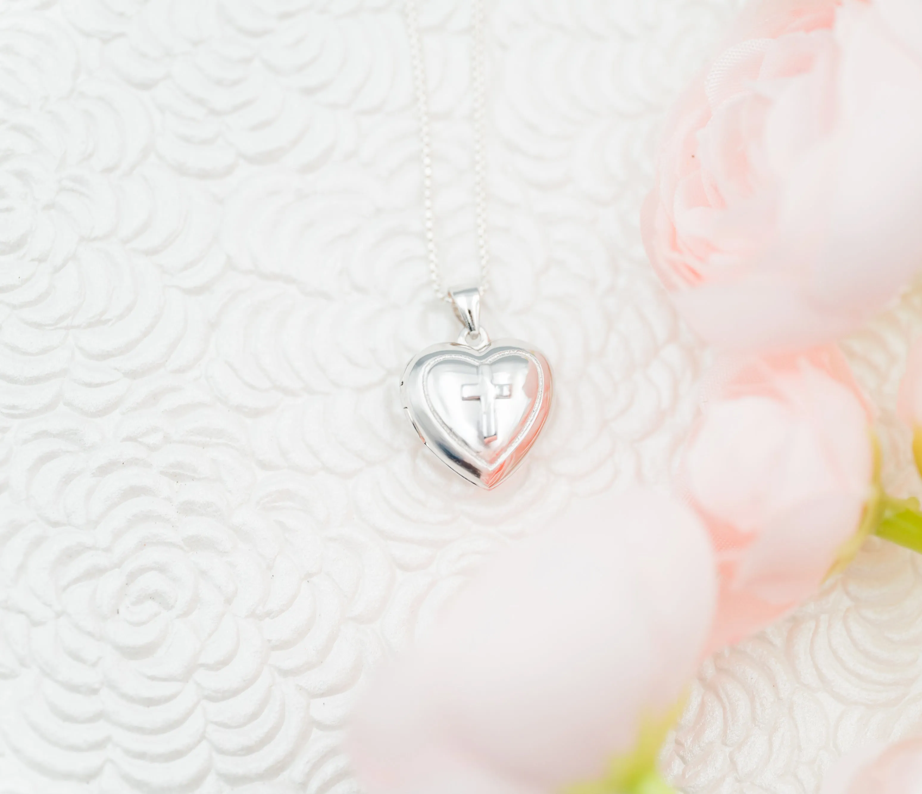 Sterling Silver Children's Heart Locket with Cross