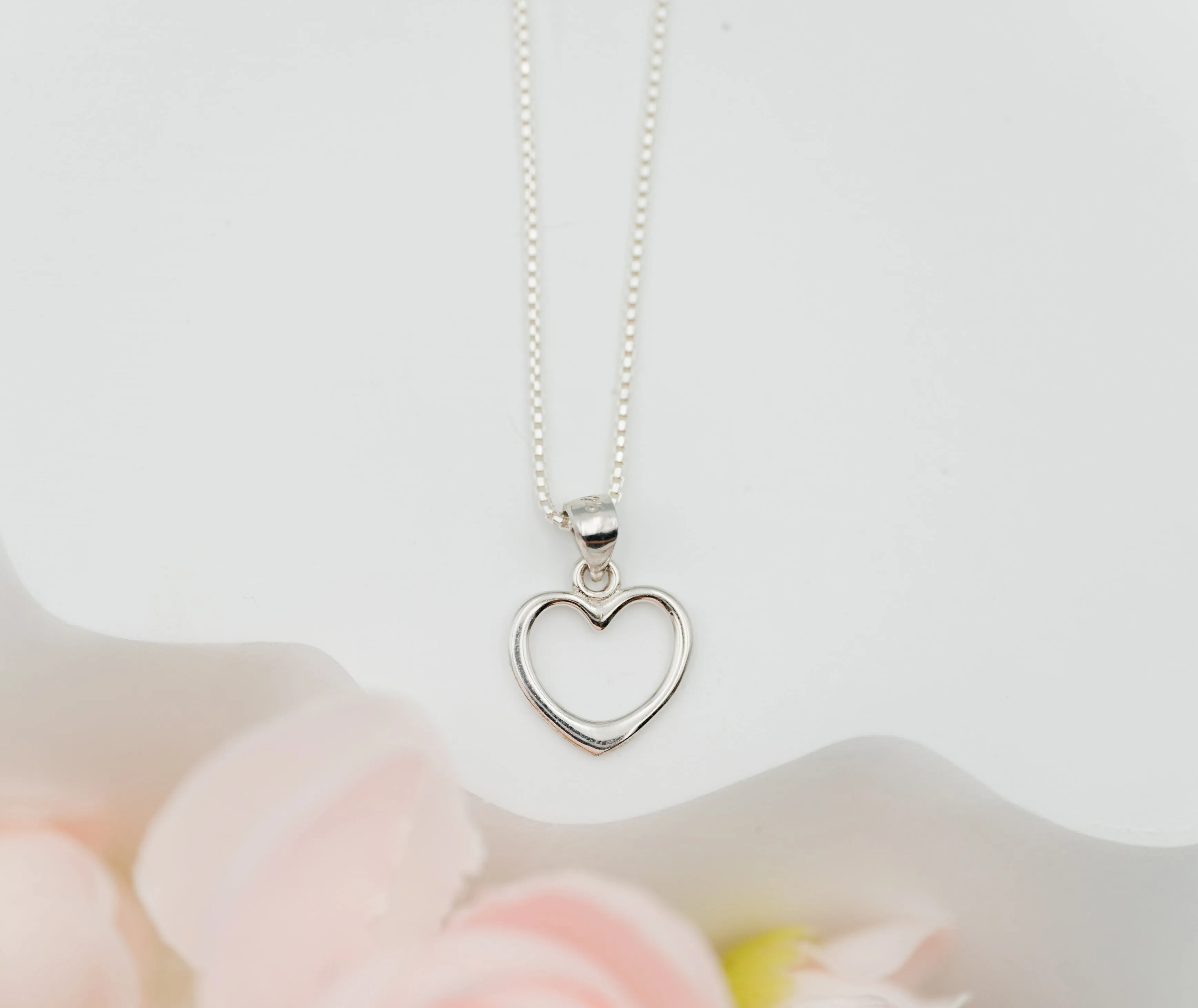 Sterling Silver Children's Hollow Heart Necklace