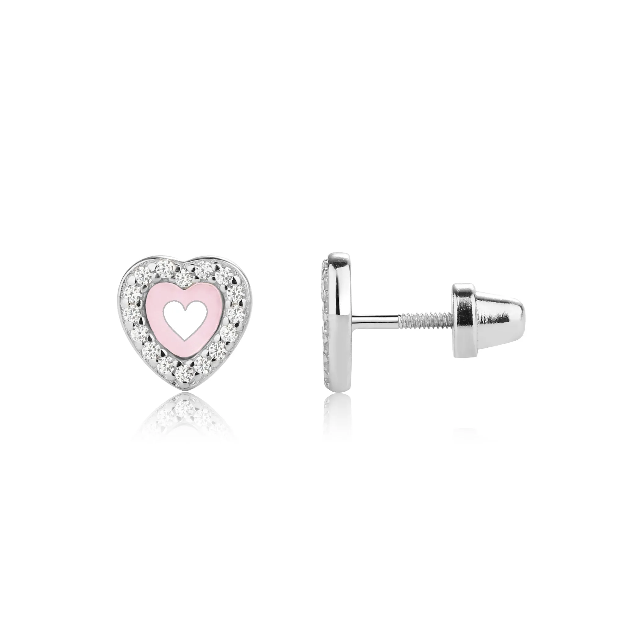 Sterling Silver Children's Pink Heart Earrings for Little Girls