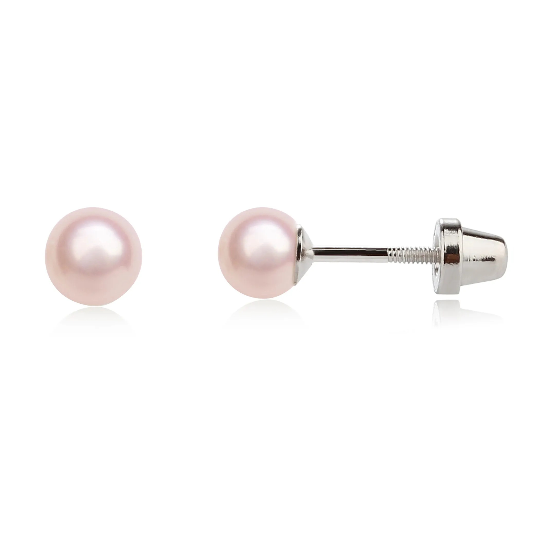 Sterling Silver Child's Pink High-End Simulated Pearl Screw Back Earrings