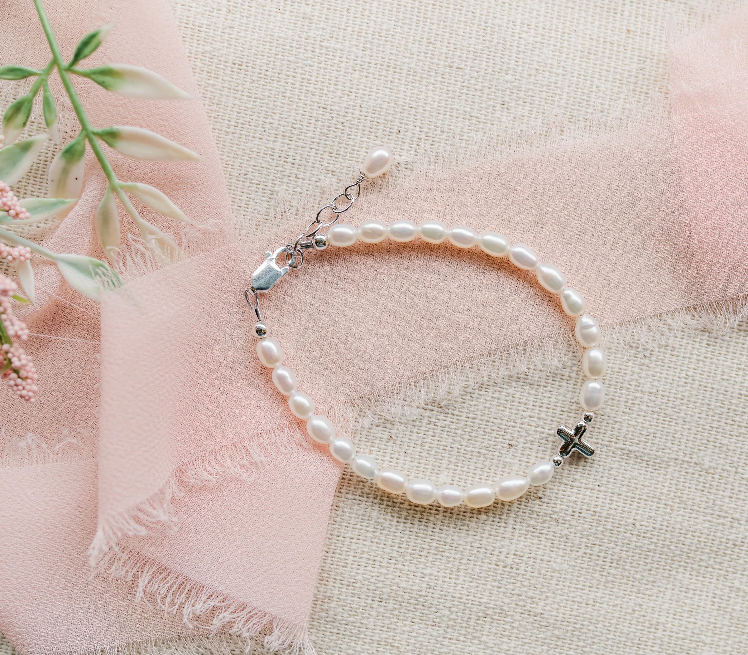 Sterling Silver Cross Bracelet Baptism or Communion Gift