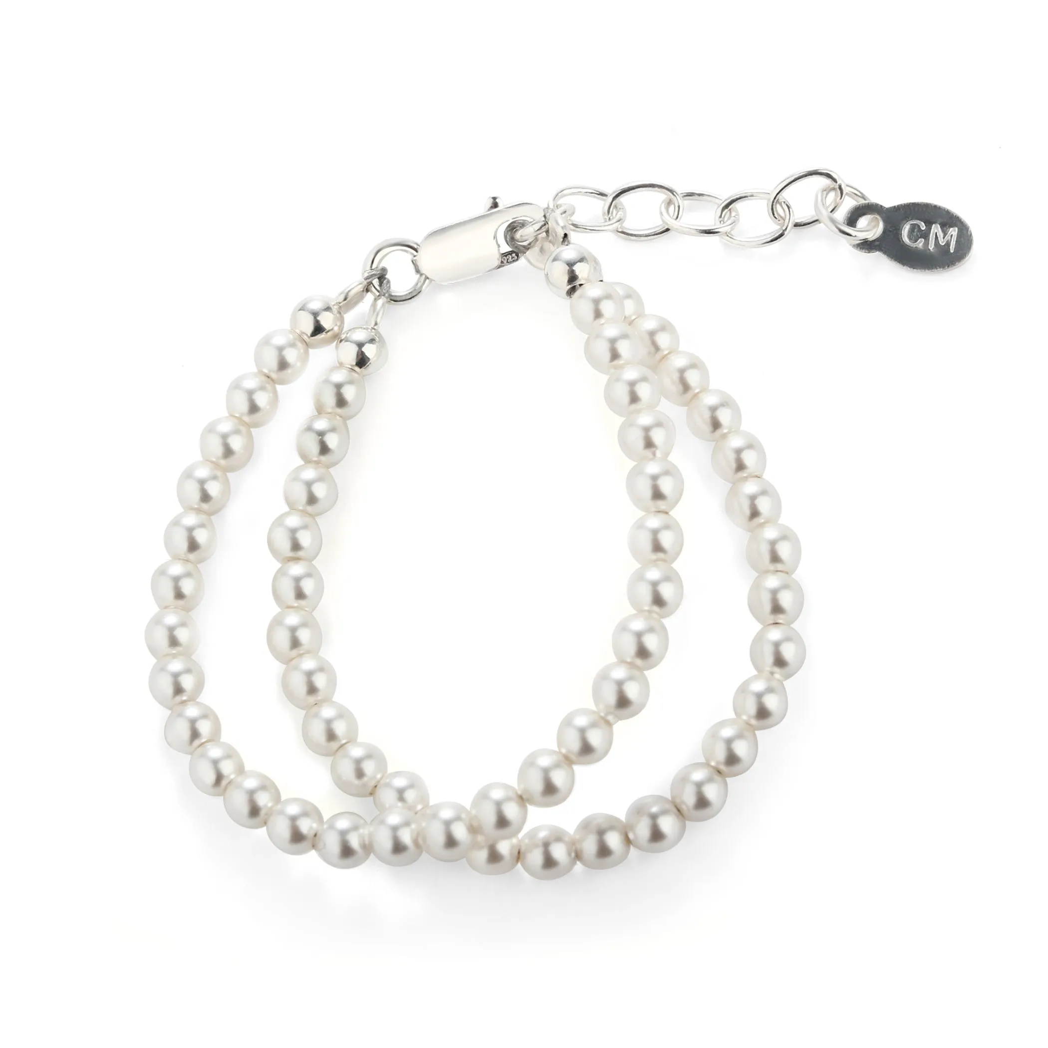 Sterling Silver Double-Strand Simulated Pearl Bracelet for Kids and Little Girls