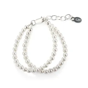 Sterling Silver Double-Strand Simulated Pearl Bracelet for Kids and Little Girls