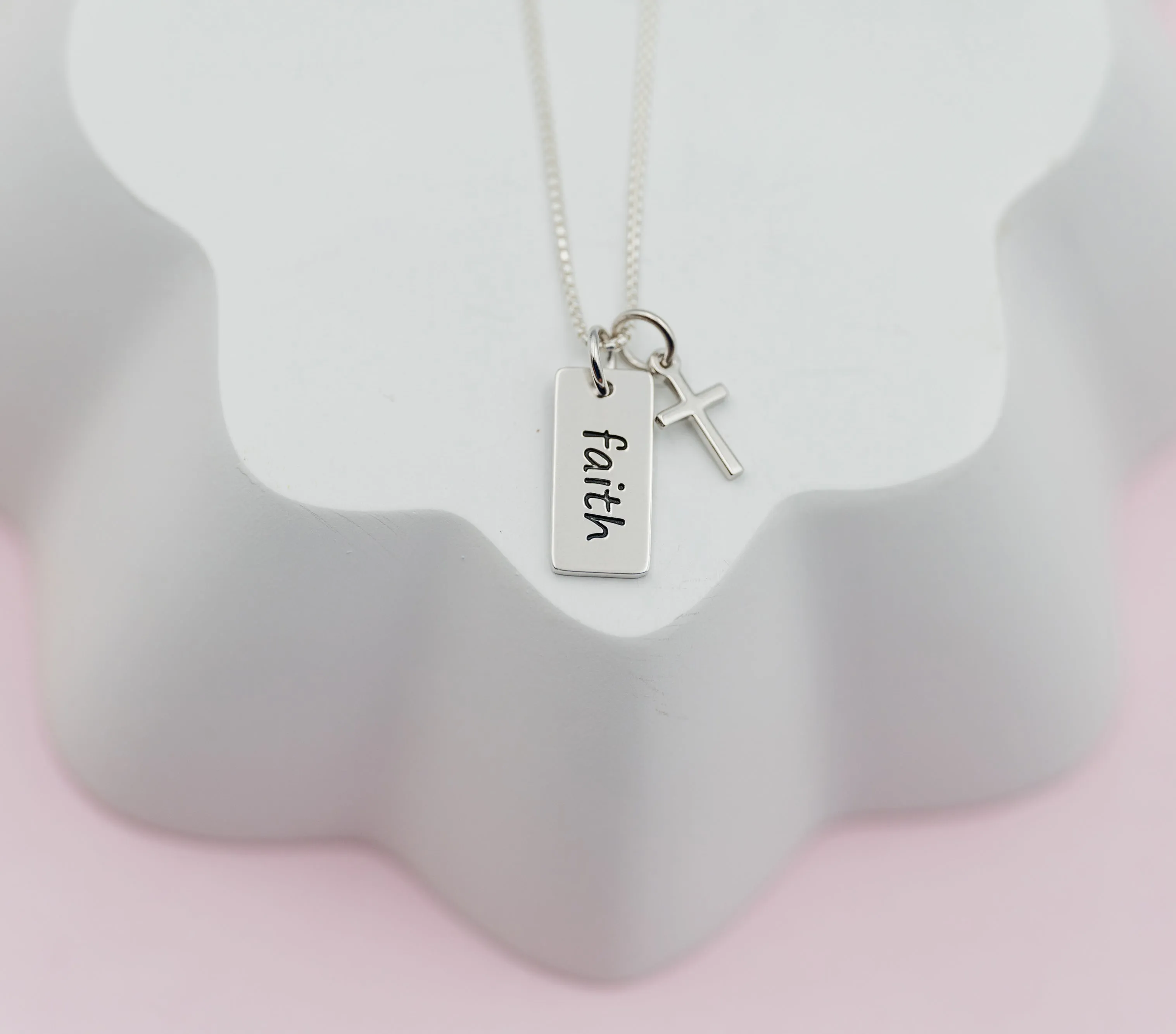 Sterling Silver Faith Cross Necklace for Baptism or Communion Gift
