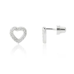 Sterling Silver Heart Earrings with CZs and Screw Backs for Kids