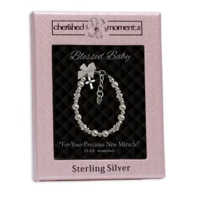 Sterling Silver High-End Austrian Simulated Pearl Cross Baptism Bracelet for Baby Girls