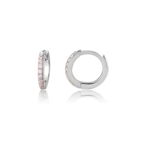 Sterling Silver Huggie Hoop Earrings with Pink CZs for Kids 10mm