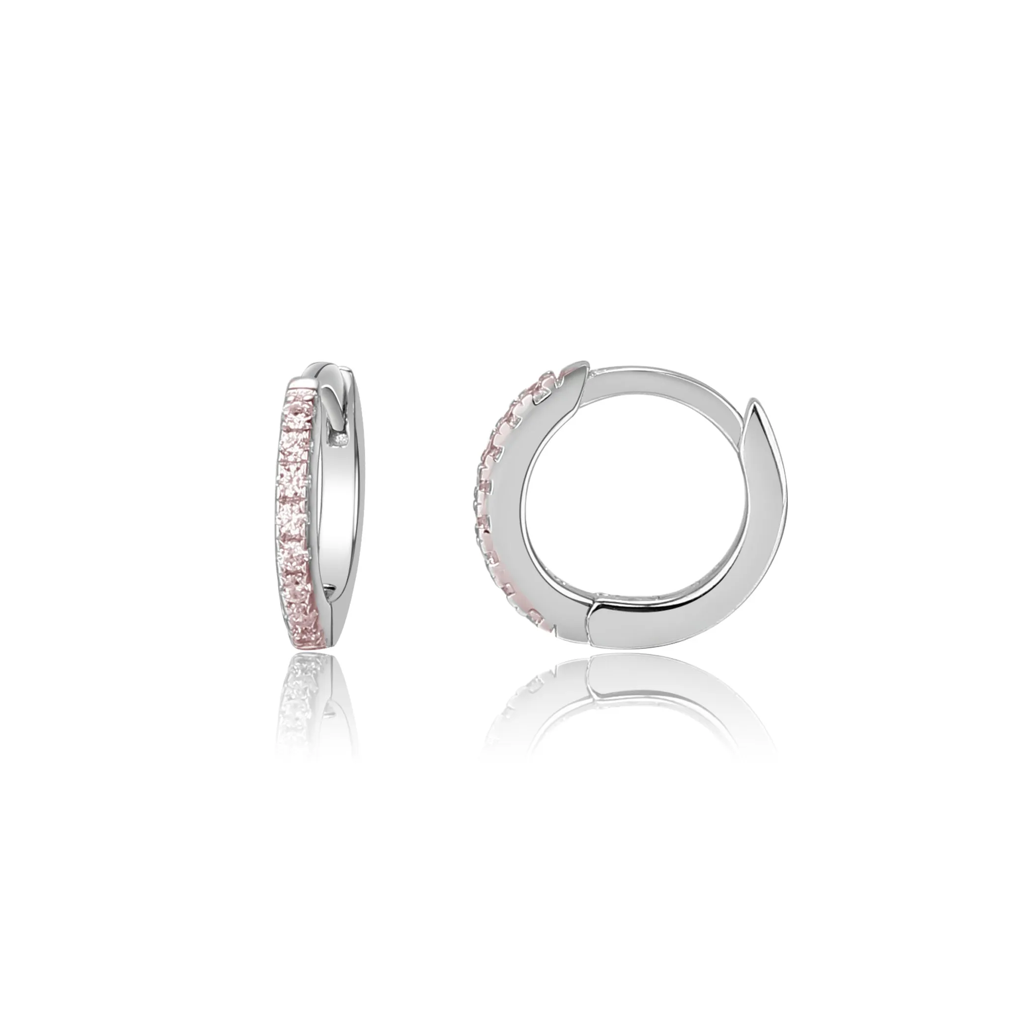 Sterling Silver Huggie Hoop Earrings with Pink CZs for Kids 10mm