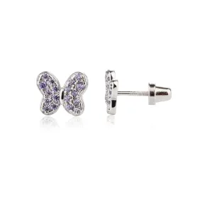 Sterling Silver Kid's Amethyst Butterfly Earrings with CZs