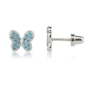 Sterling Silver Kid's Aqua Butterfly Earrings for Toddlers and Girls