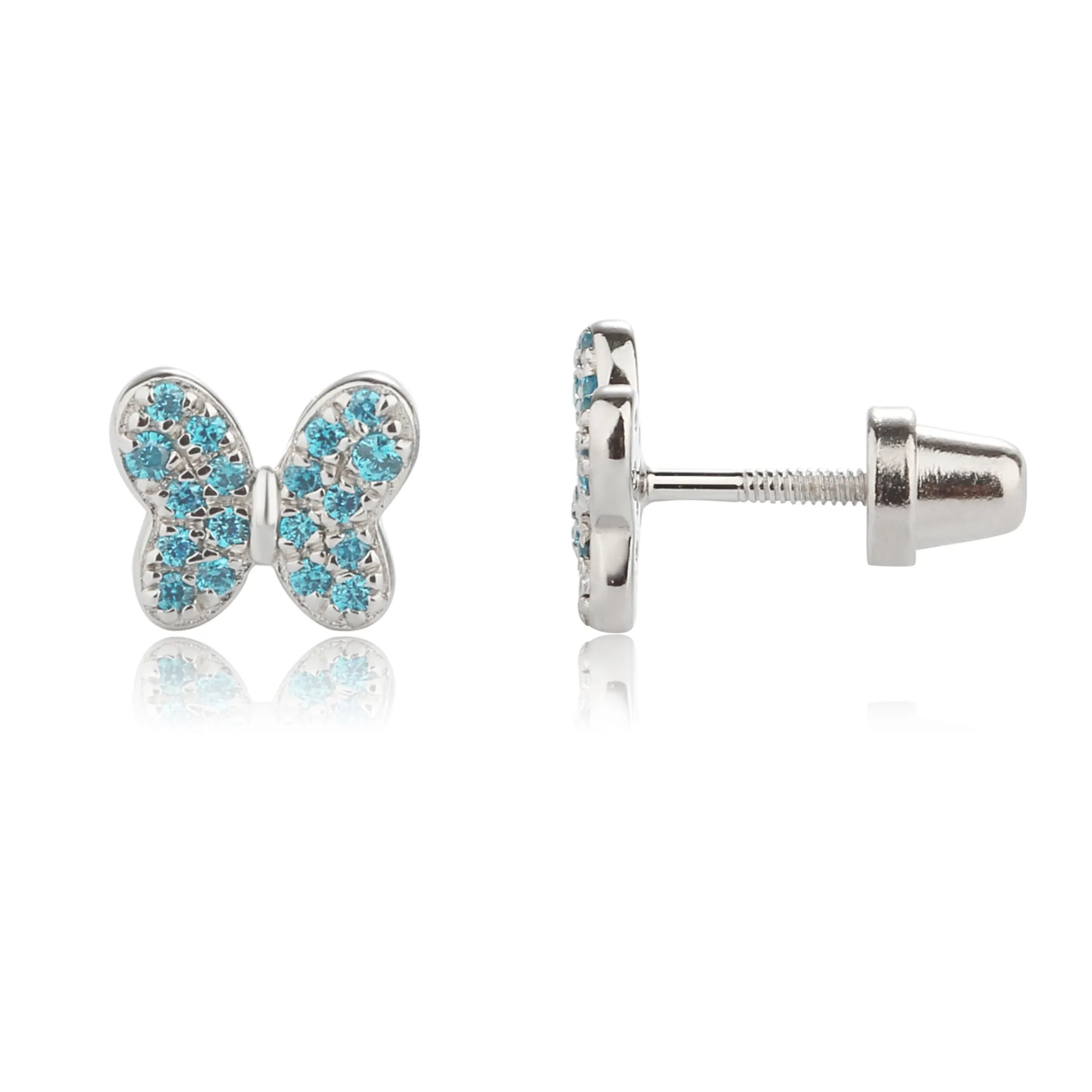 Sterling Silver Kid's Aqua Butterfly Earrings for Toddlers and Girls