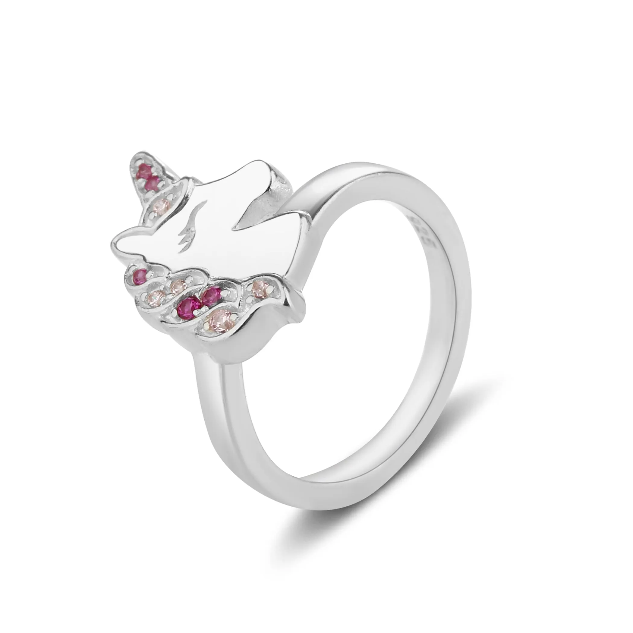 Sterling Silver Kid's Pink Unicorn Ring with CZs