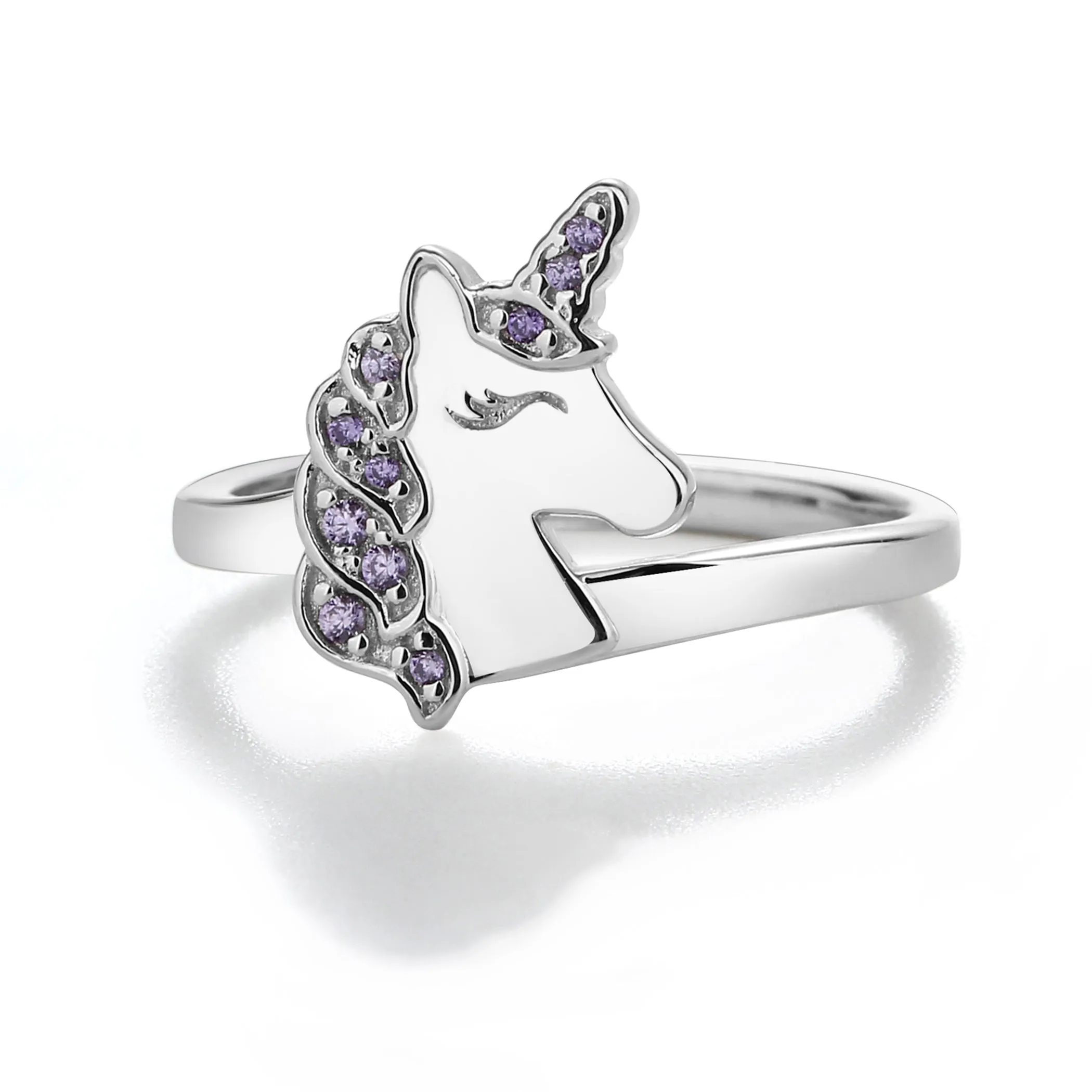 Sterling Silver Kid's Purple Unicorn Ring with CZs