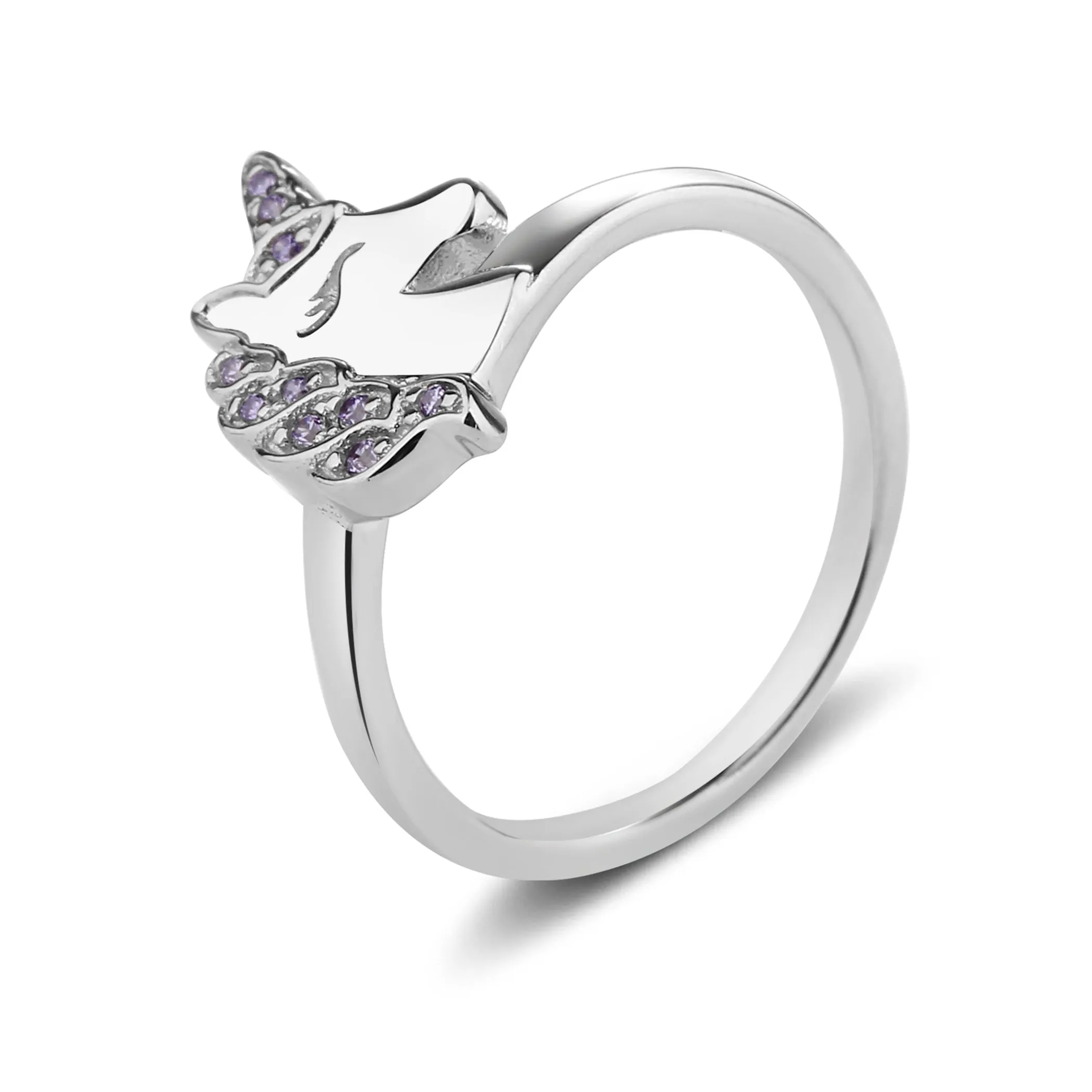 Sterling Silver Kid's Purple Unicorn Ring with CZs