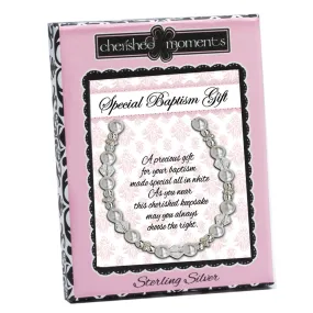Sterling Silver LDS Baptism Bracelet with Pearl and Crystals (6-12 years)