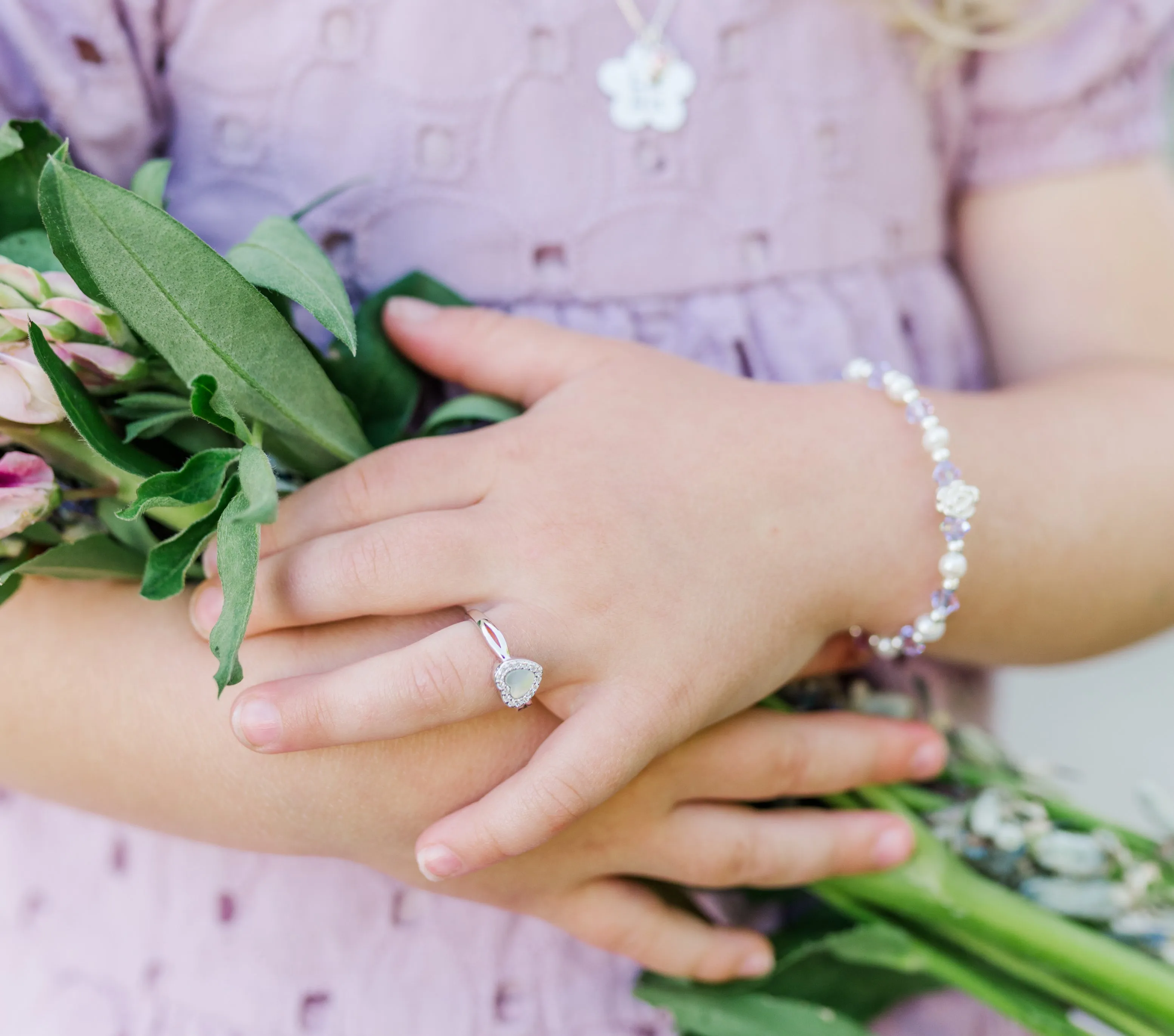 Sterling Silver Mother of Pearl Heart Ring for Kids