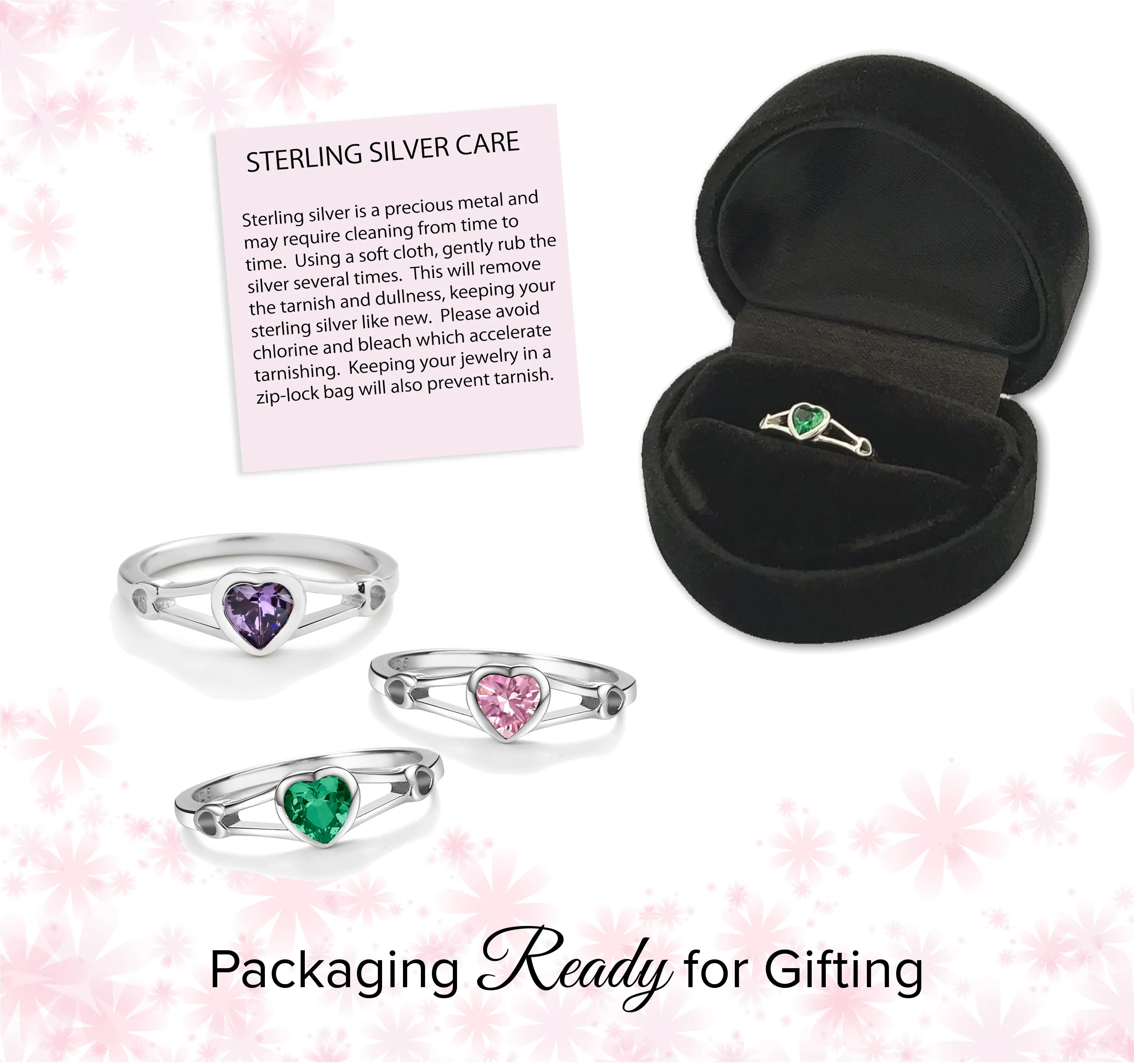 Sterling Silver Open Heart Birthstone Baby Ring for Kids