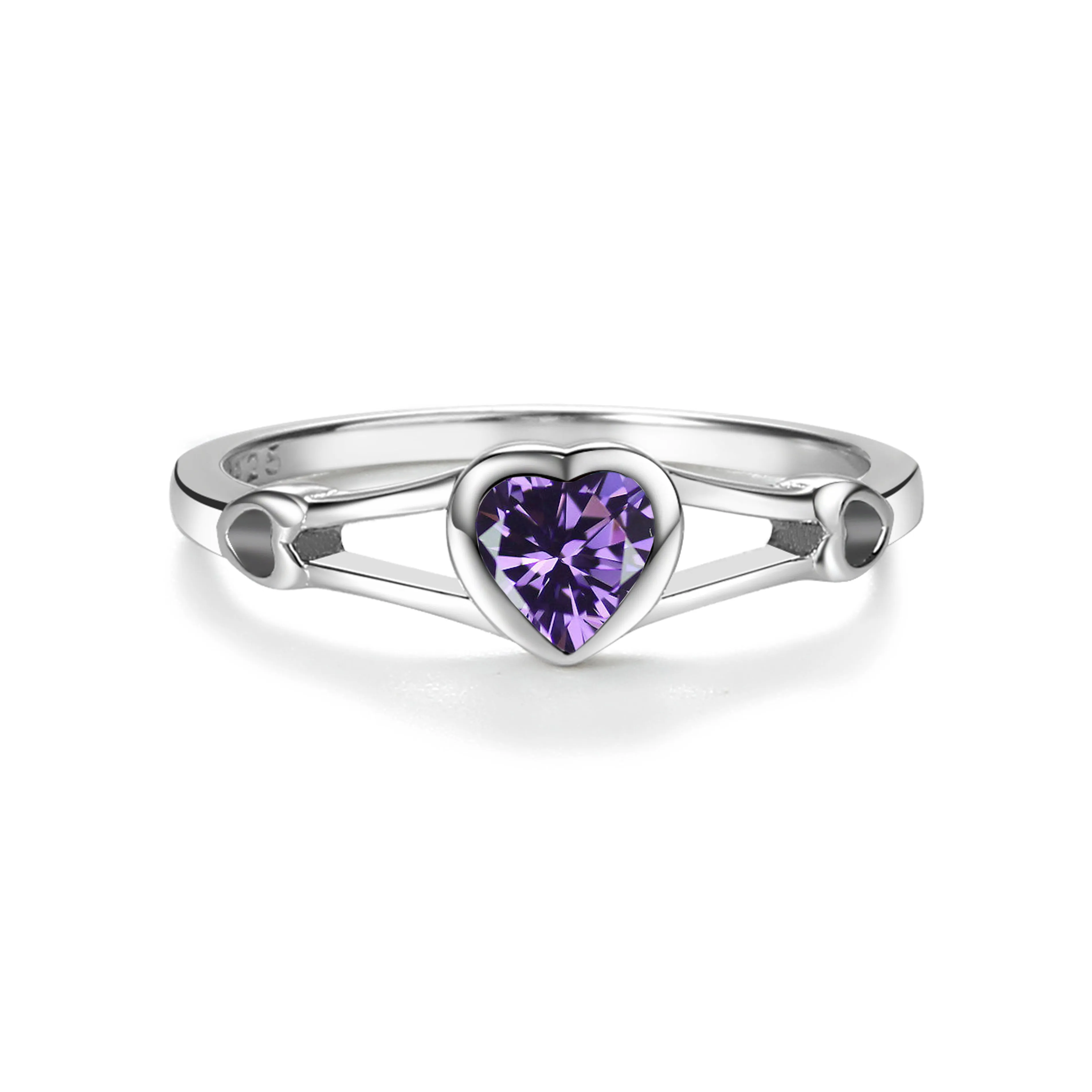 Sterling Silver Open Heart Birthstone Baby Ring for Kids