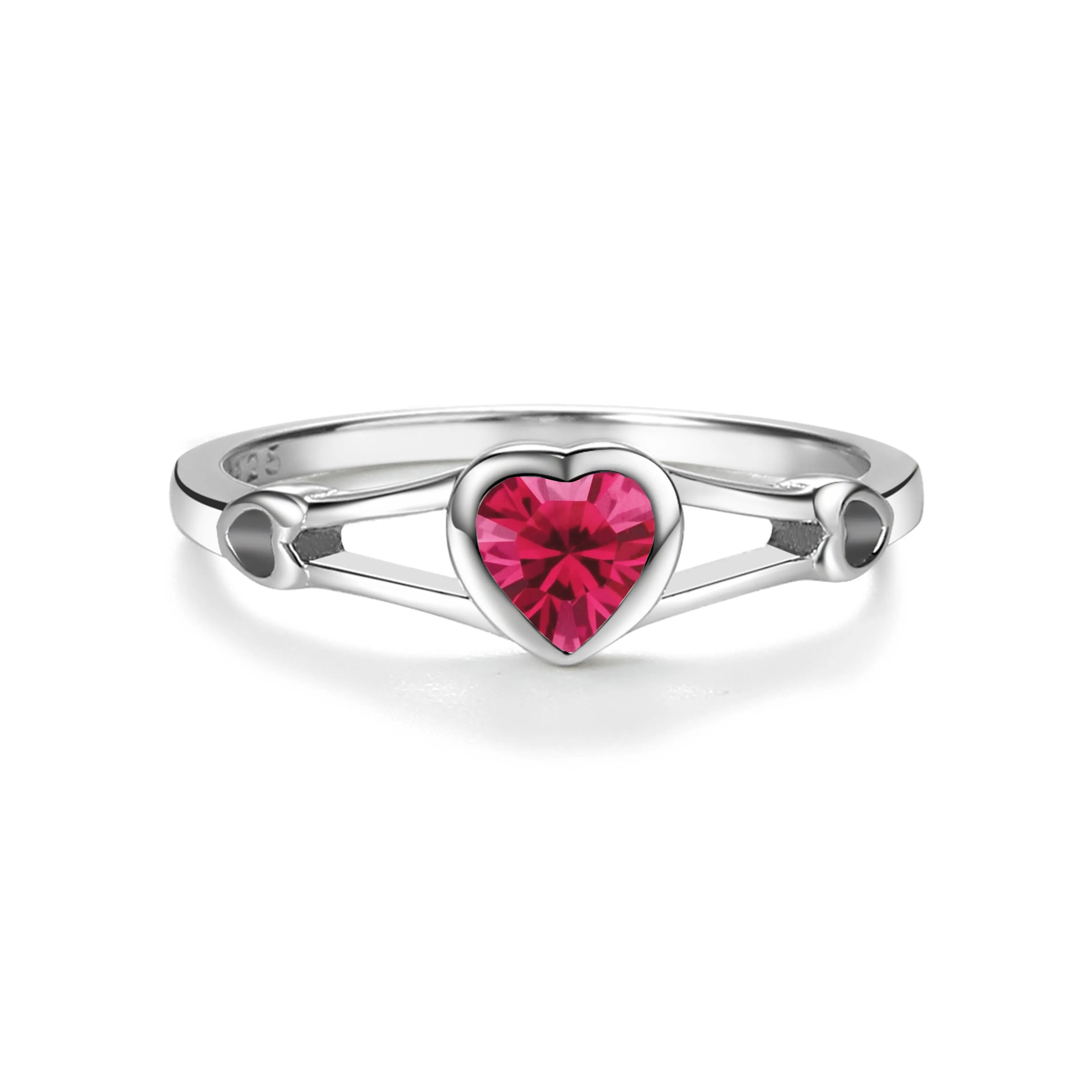 Sterling Silver Open Heart Birthstone Baby Ring for Kids