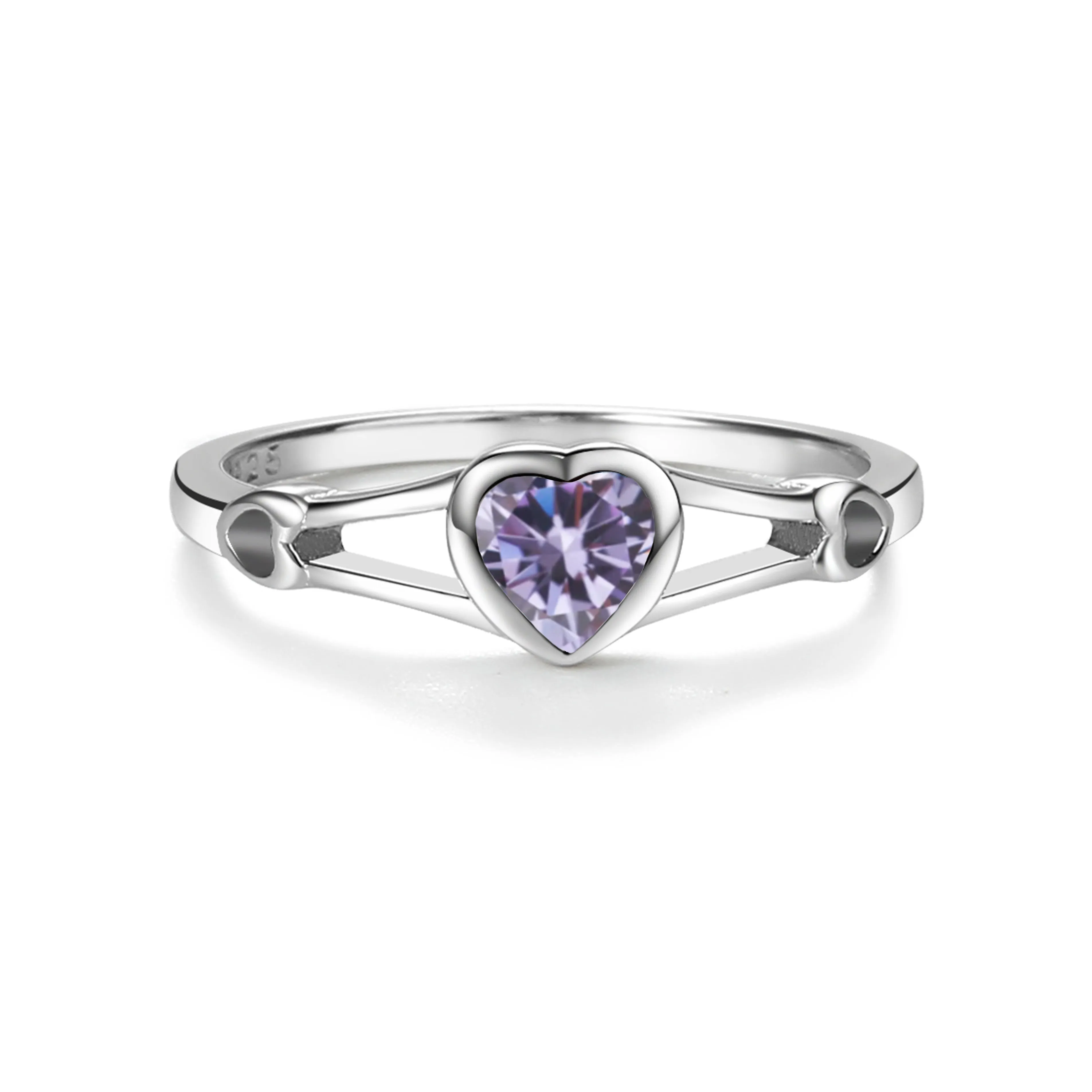 Sterling Silver Open Heart Birthstone Baby Ring for Kids