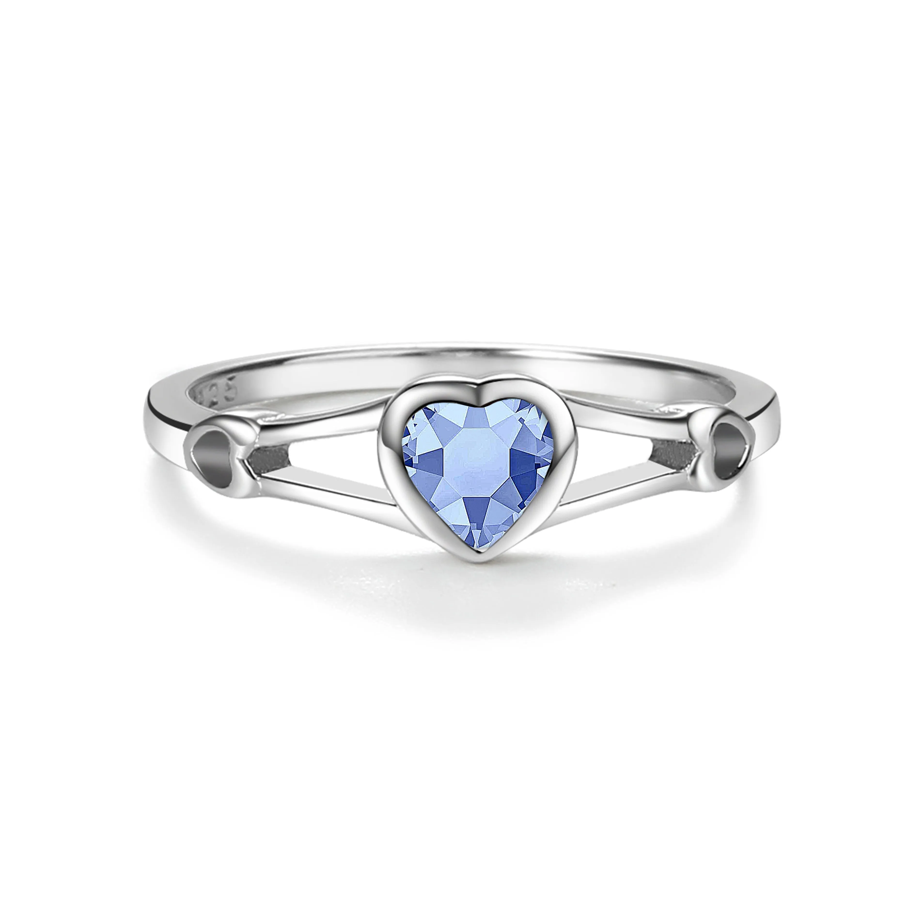 Sterling Silver Open Heart Birthstone Baby Ring for Kids